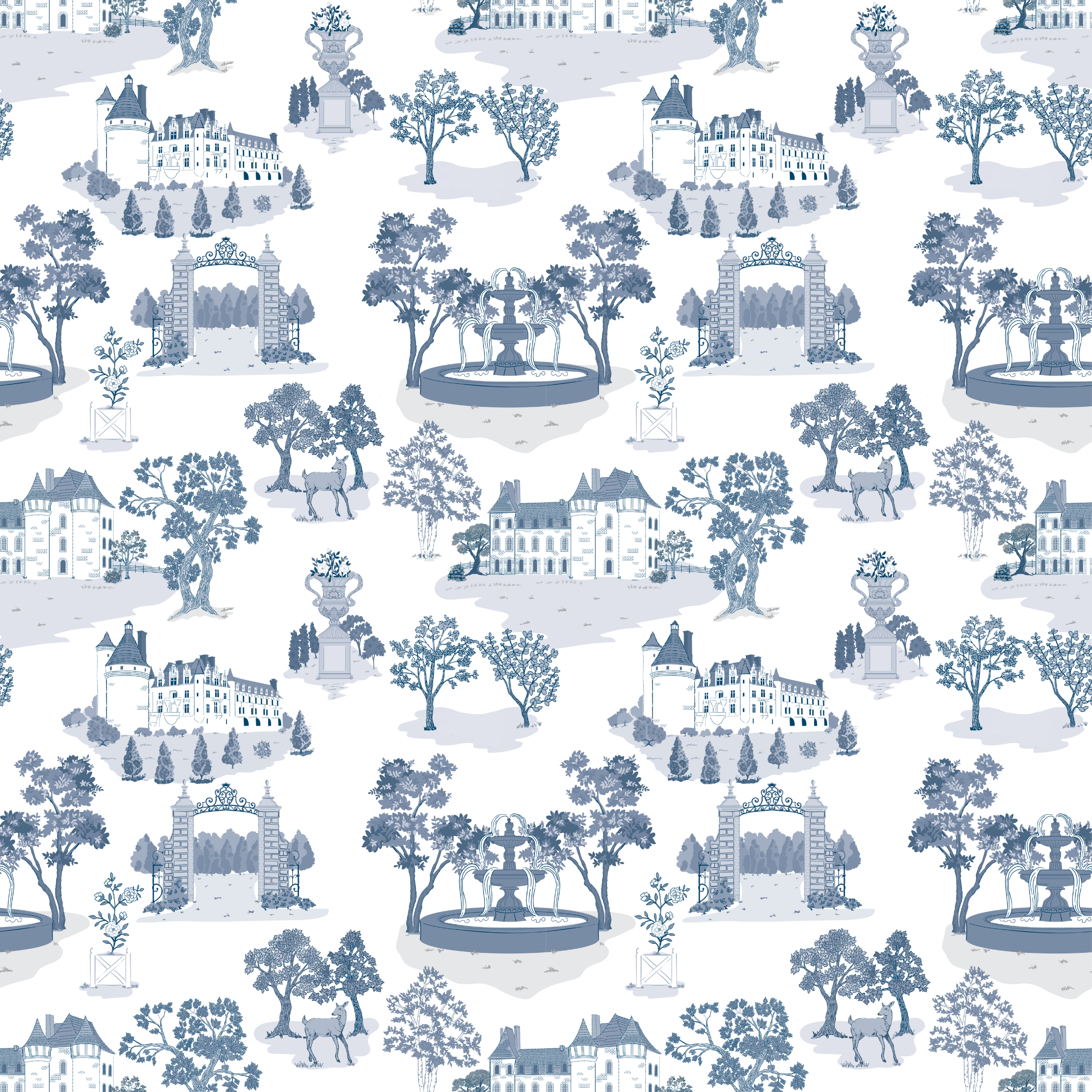 Little Threads Label - Blue Toile De Jouy Bamboo Wrap Footie