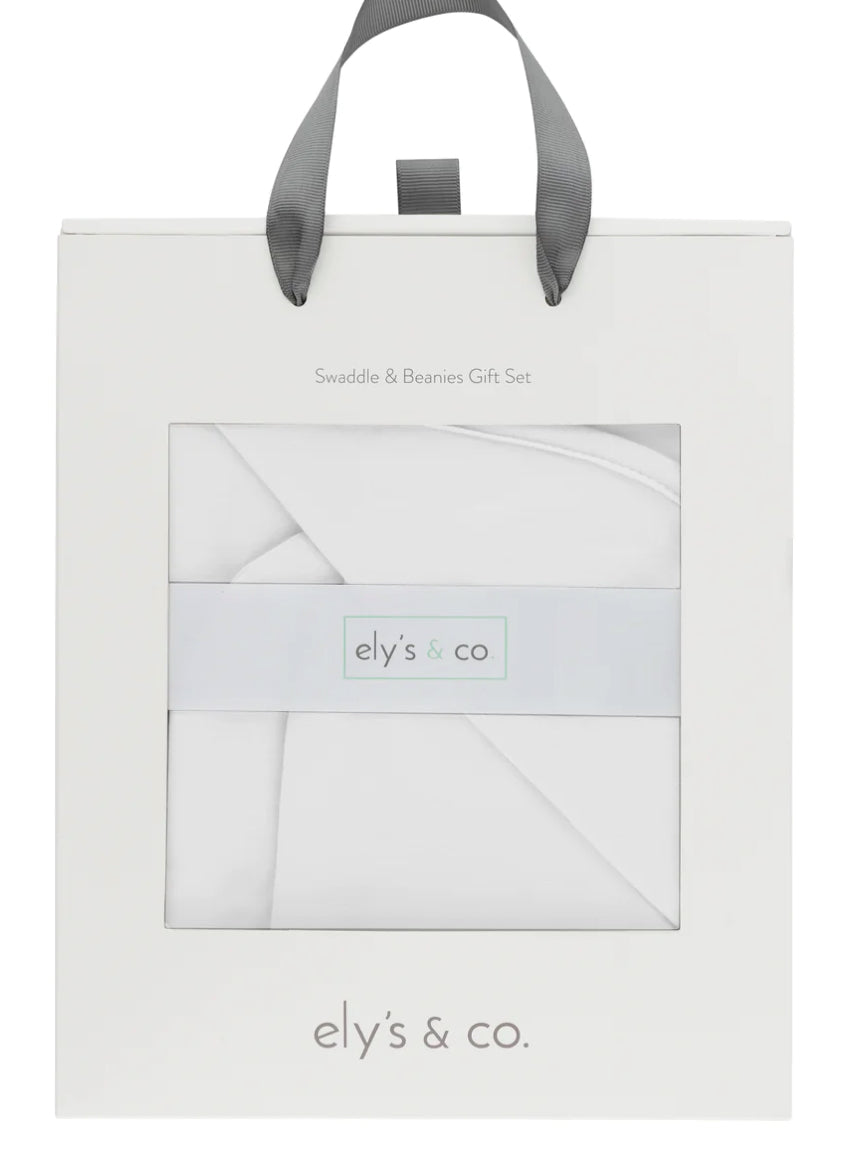 Elys & Co. Jersey Swaddle & Beanie Gift Set - White - Blissful Bundlz