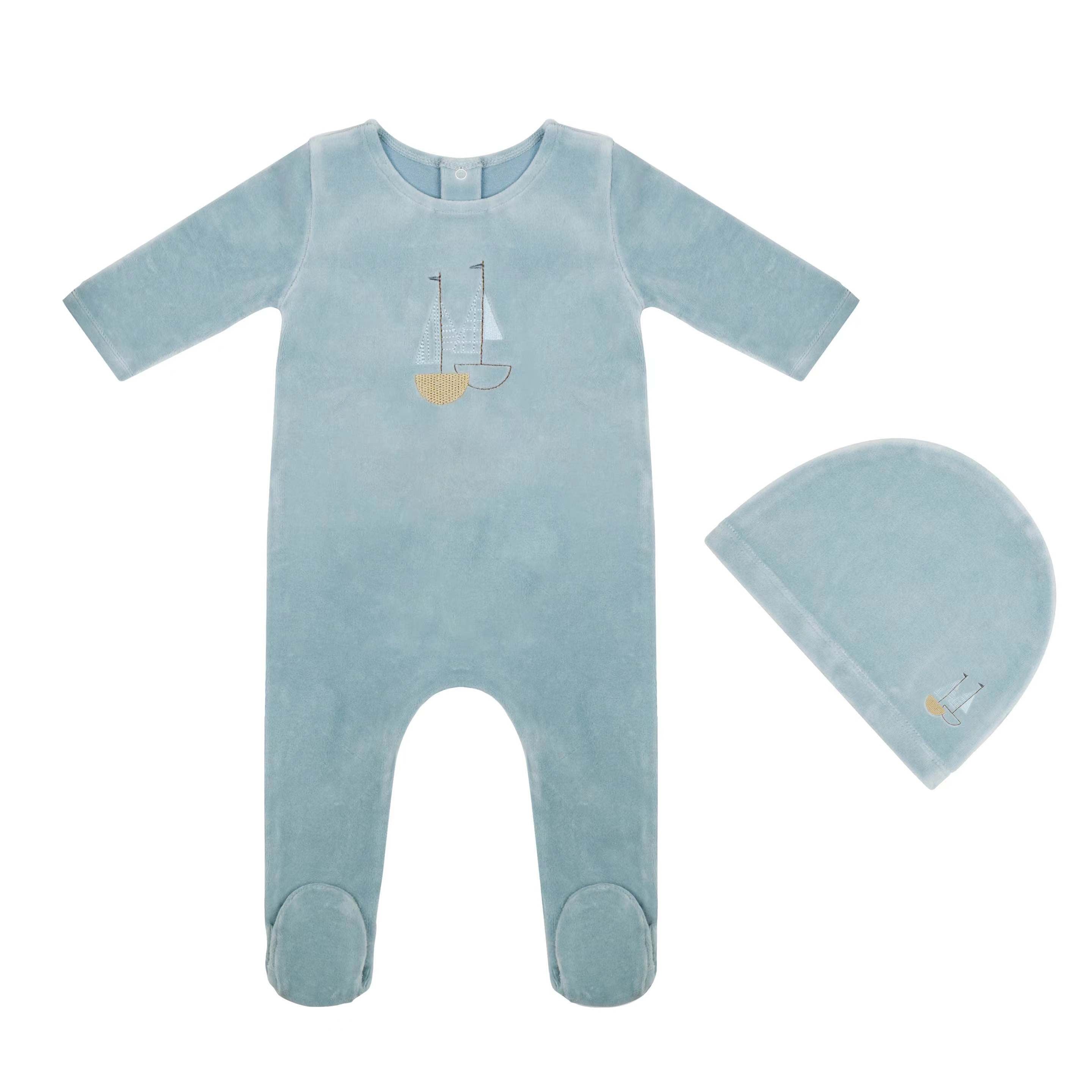 Tricot Bebe Velour Embroidered Collection Footie