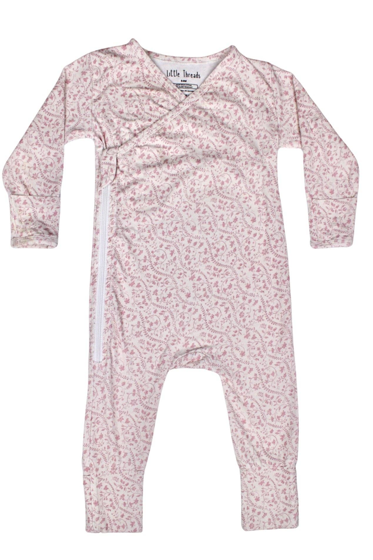 Little Threads Label - Mauve Heirloom Vine Bamboo Wrap Footie