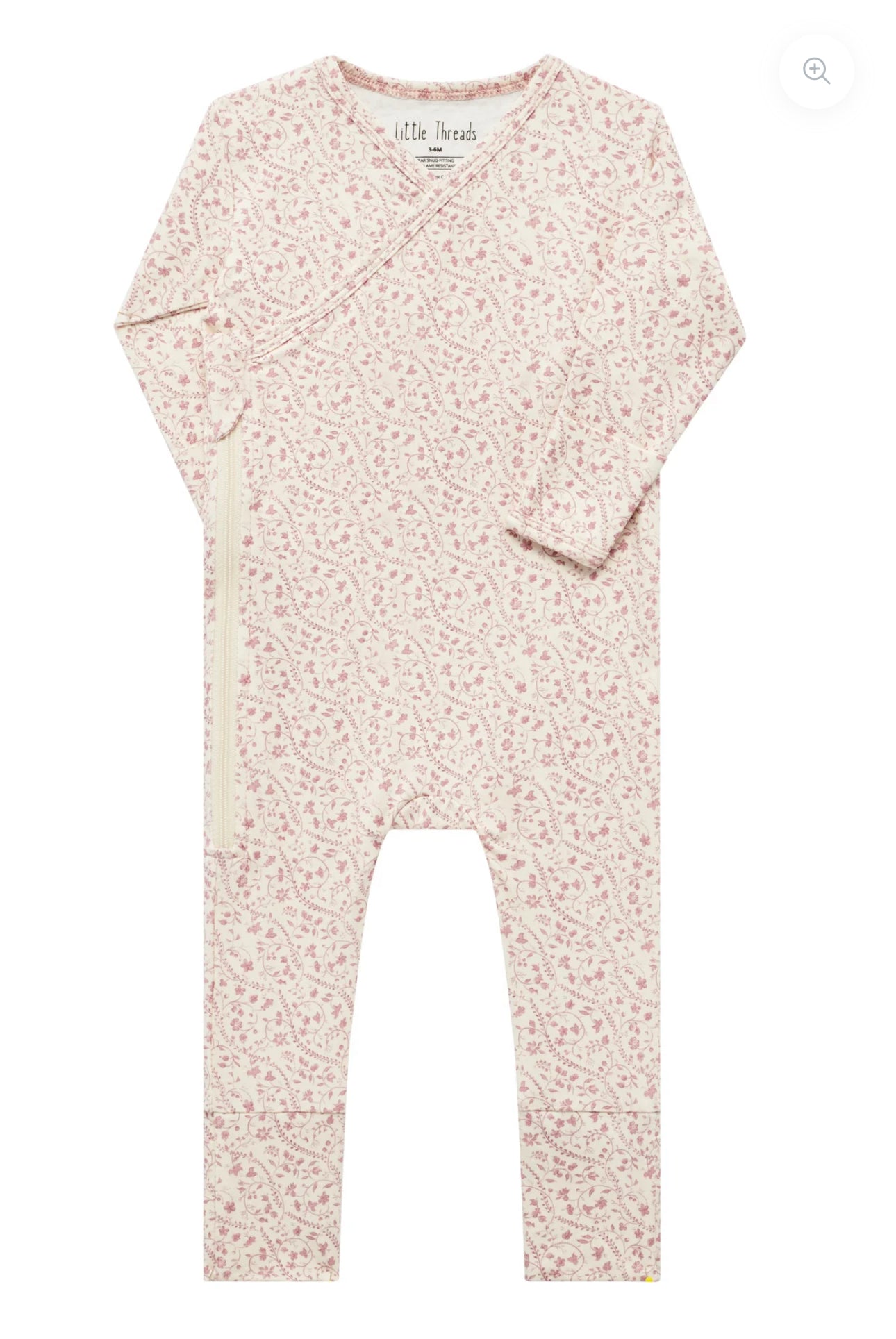Little Threads Label - Mauve Heirloom Vine Bamboo Wrap Footie