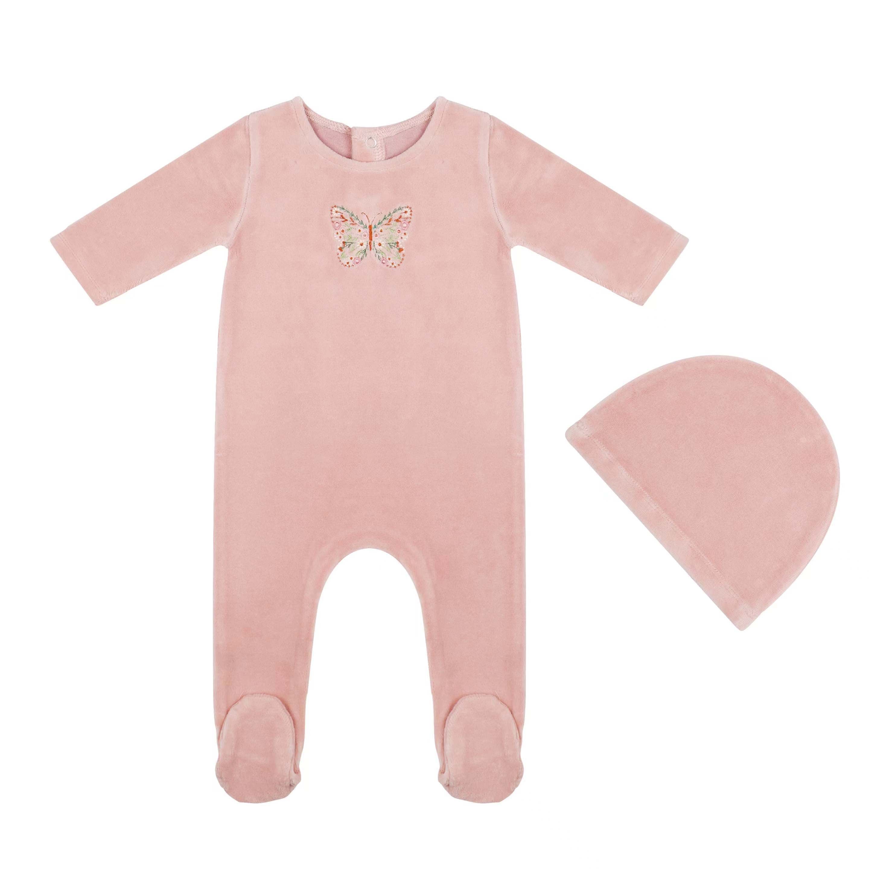 Tricot Bebe Velour Embroidered Collection Footie