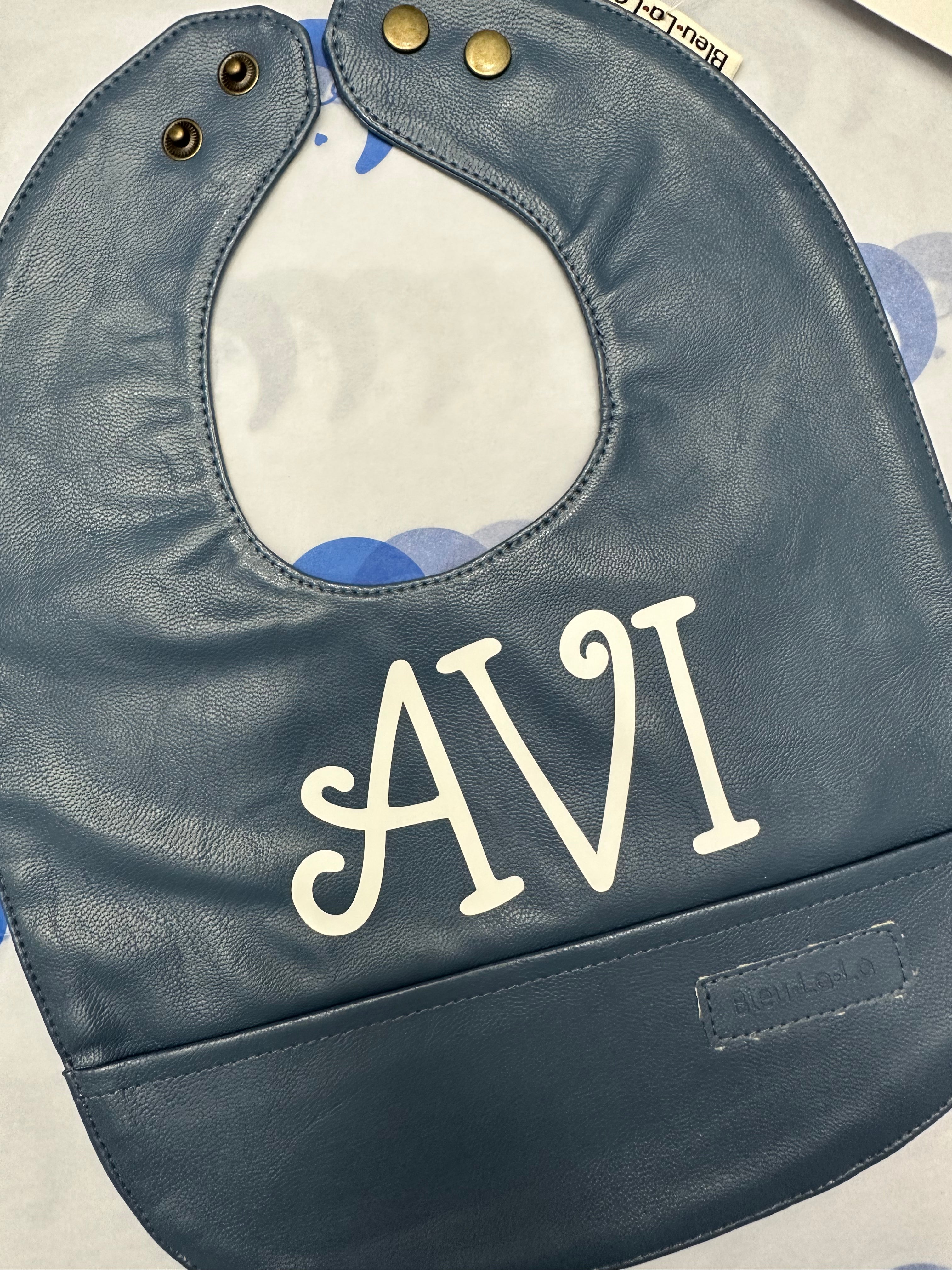 Bleu La La Vegan Leather Boy Bibs - blue bib 