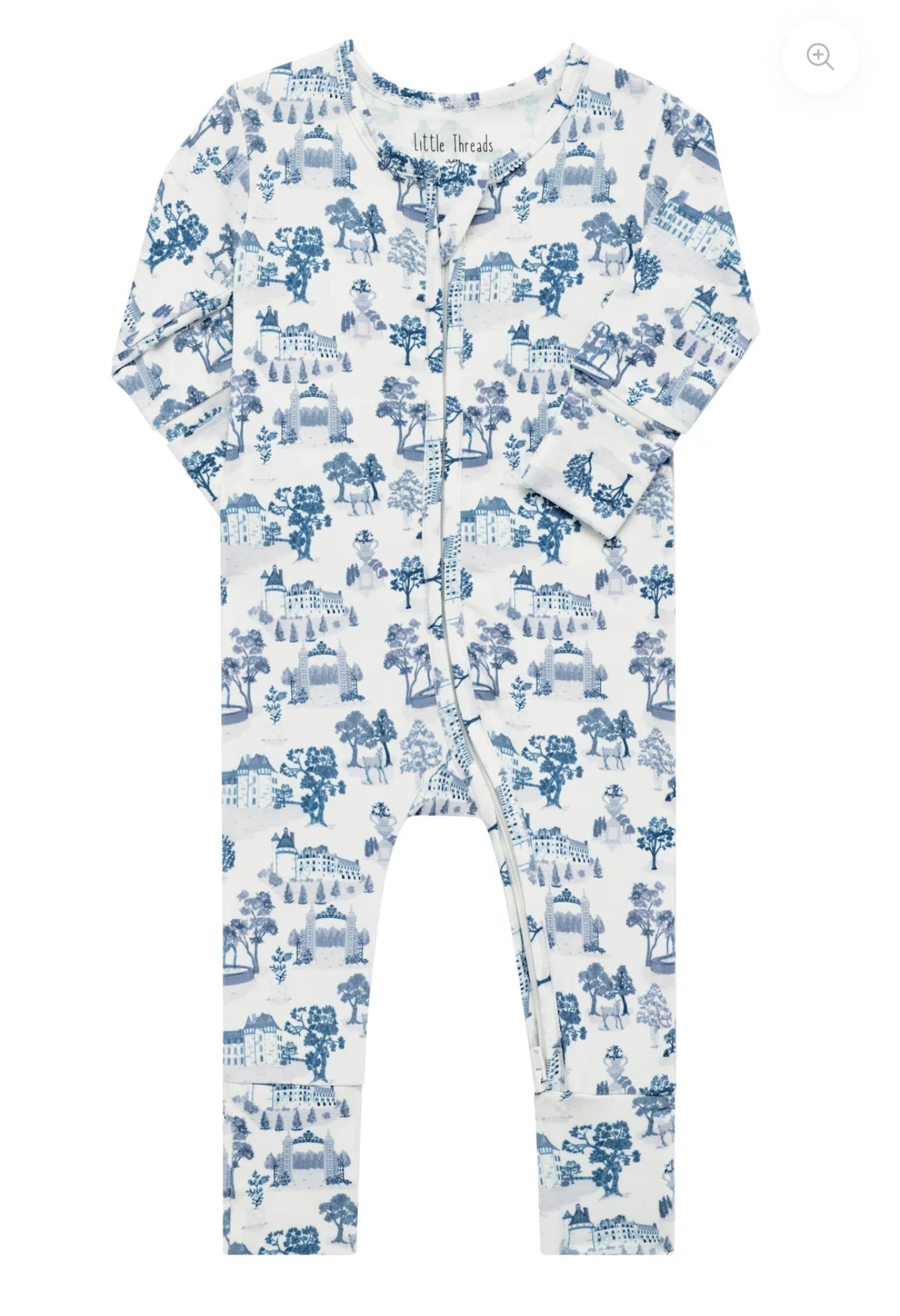 Little Threads Label - Blue Toile De Jouy Bamboo Wrap Footie