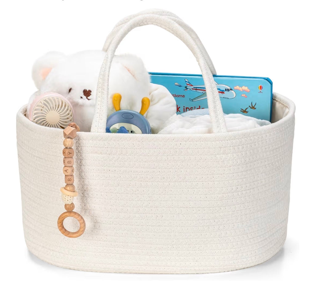 Rope Diaper Caddy – Off White Nursery Organizer & Baby Shower Gift | Blissful Bundlz