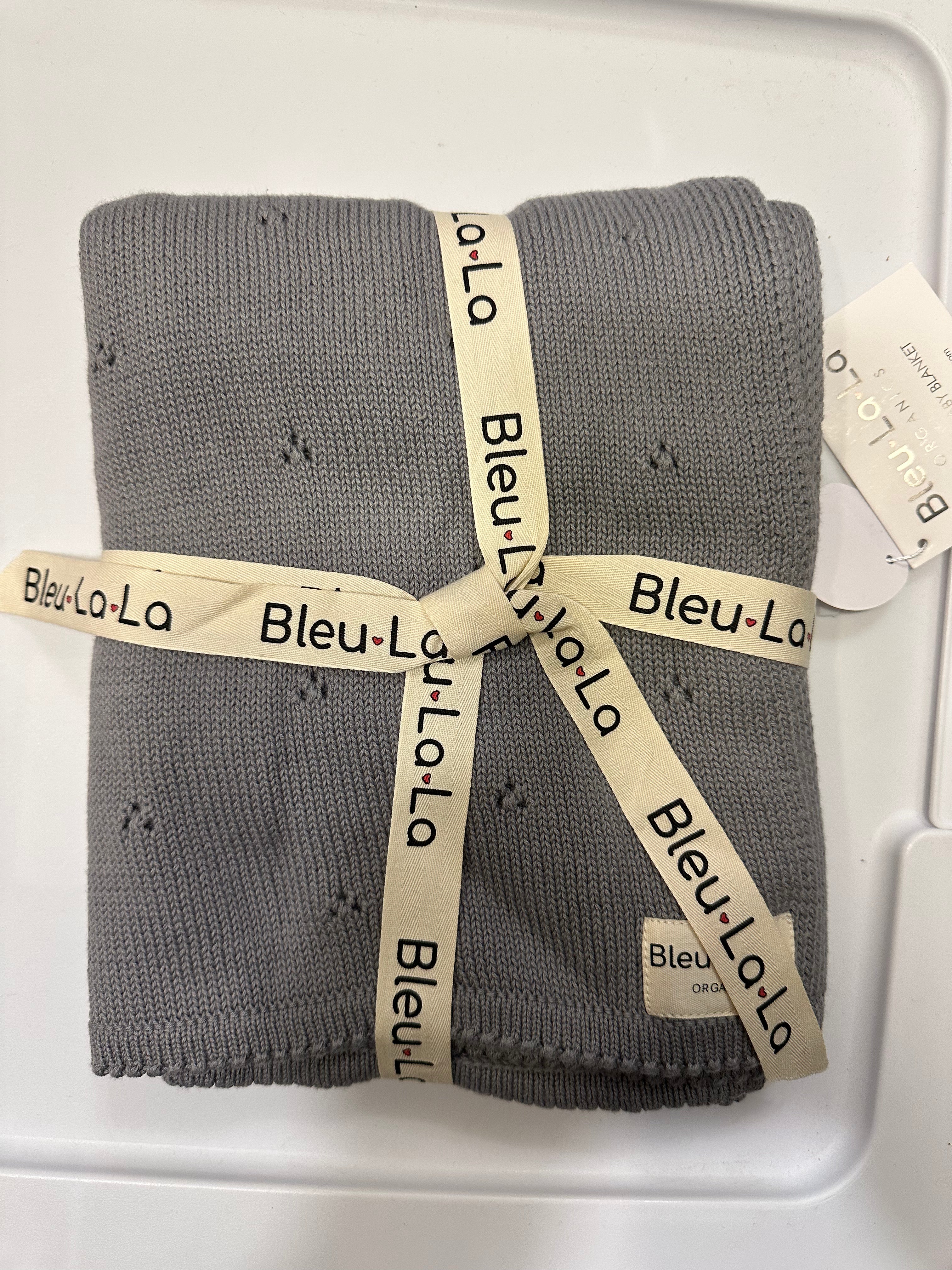 Bleu La La Pointelle Knit Baby Blanket