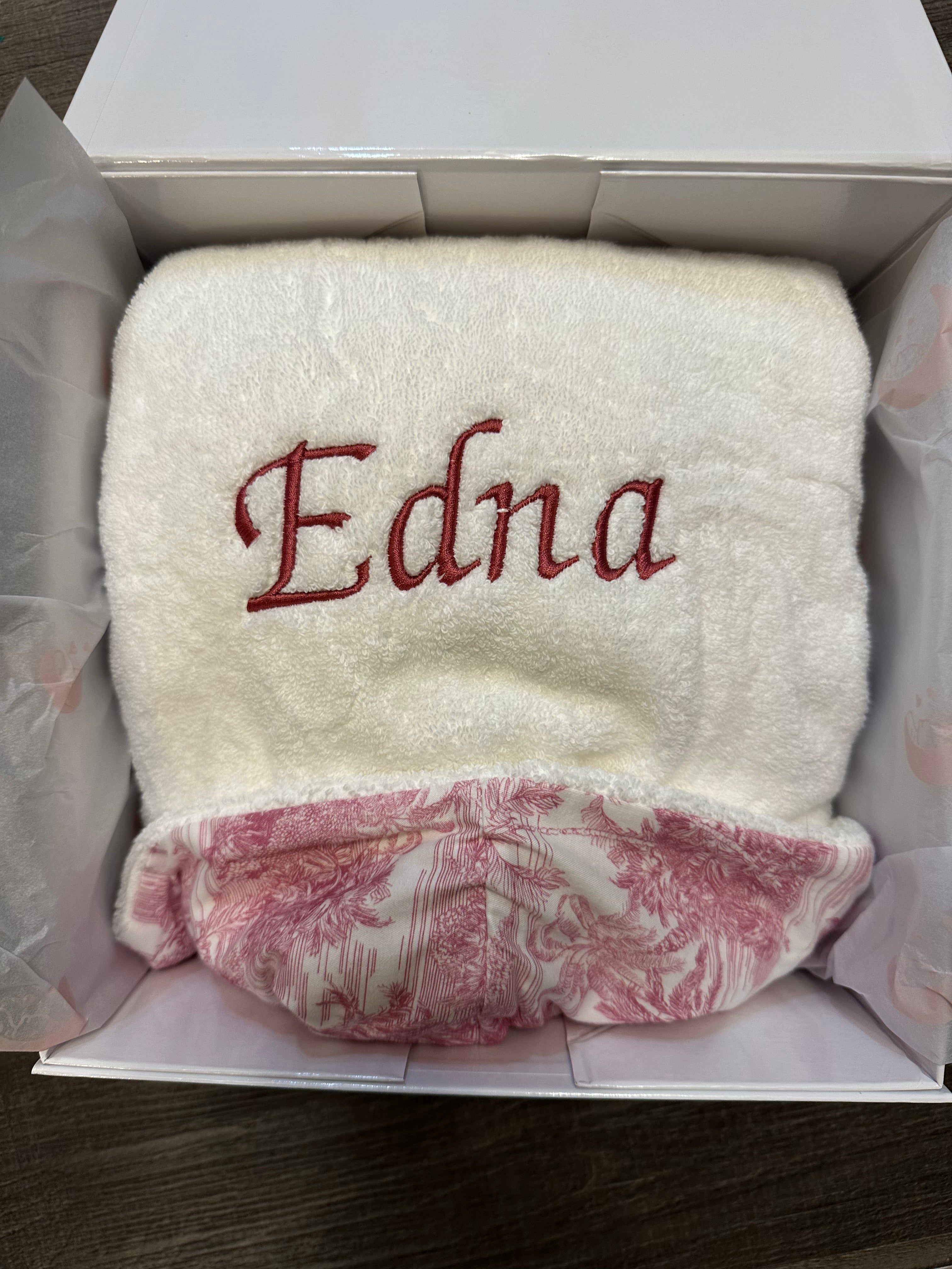 Little Threads Label Pink Toile Baby  Bath Towel