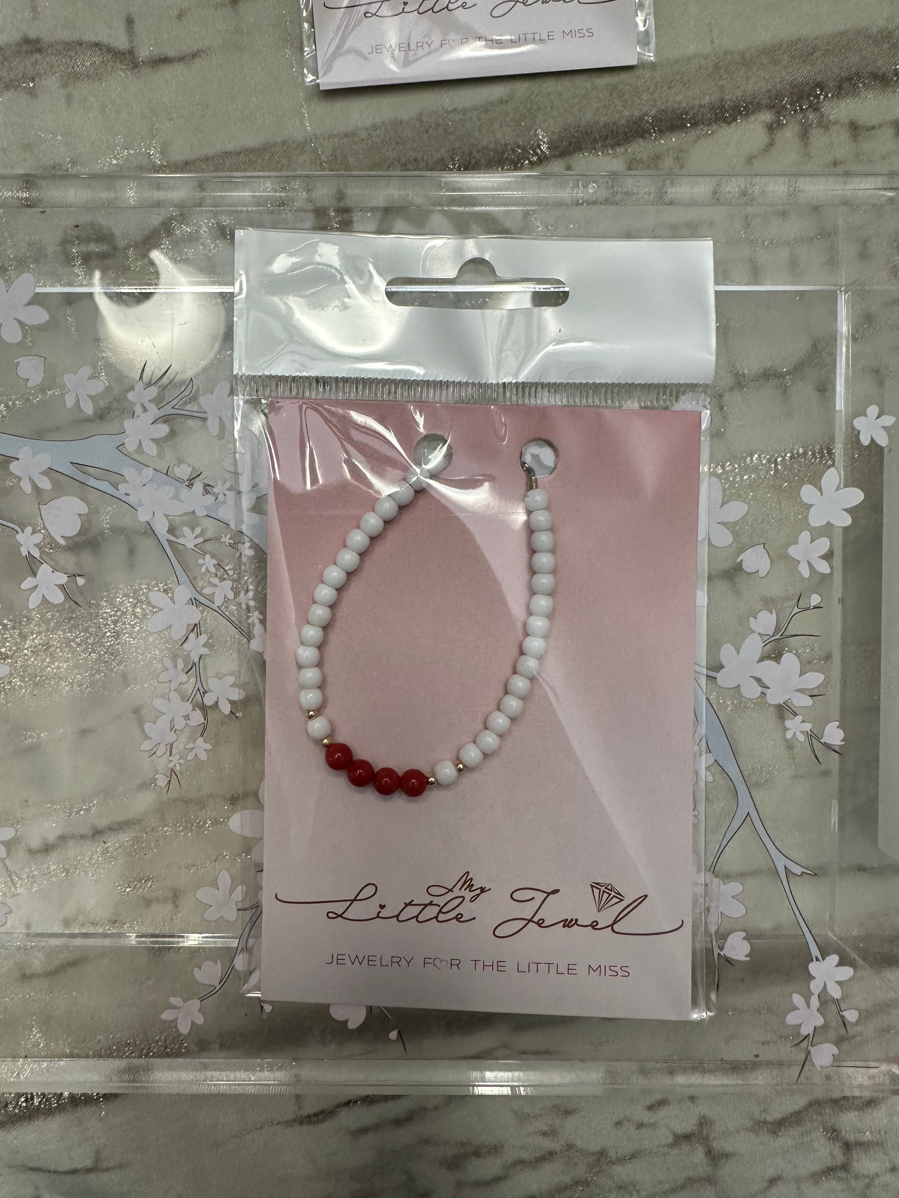 My Little Jewel White & Red Center Bead Baby Bracelet - 