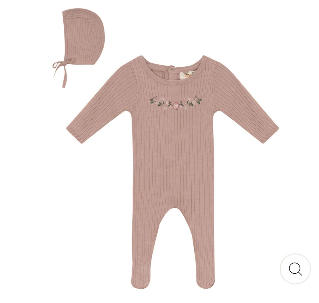 Apricot - Ribbed Knit Footie & Bonnet - Girls - Blissful Bundlz