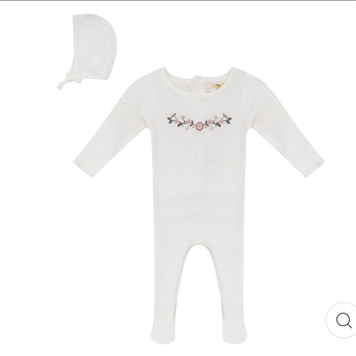 Apricot - Ribbed Knit Footie & Bonnet - Girls - Blissful Bundlz