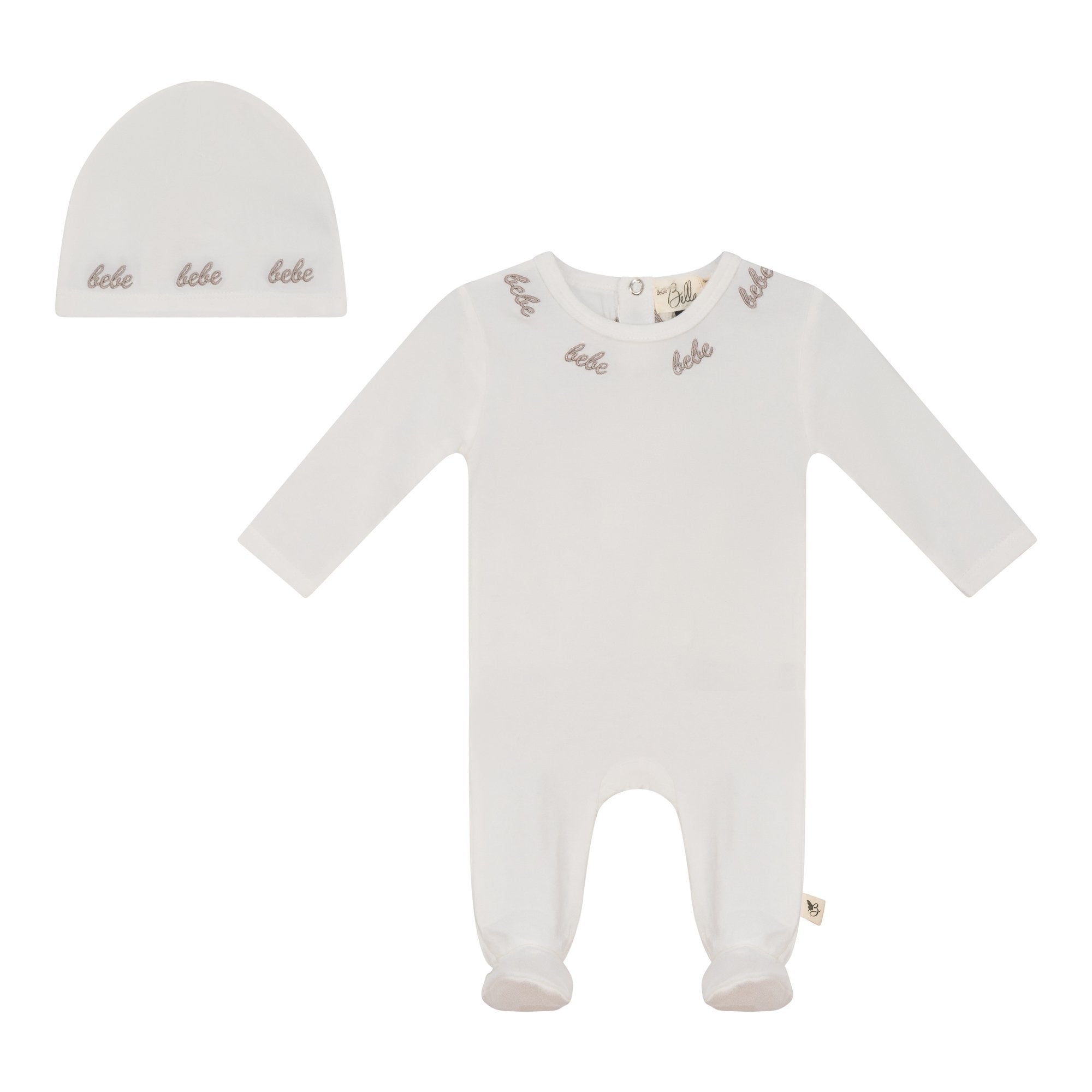 Bebe Bella Embroidered “Bebe” Footie & Beanie - Blissful Bundlz