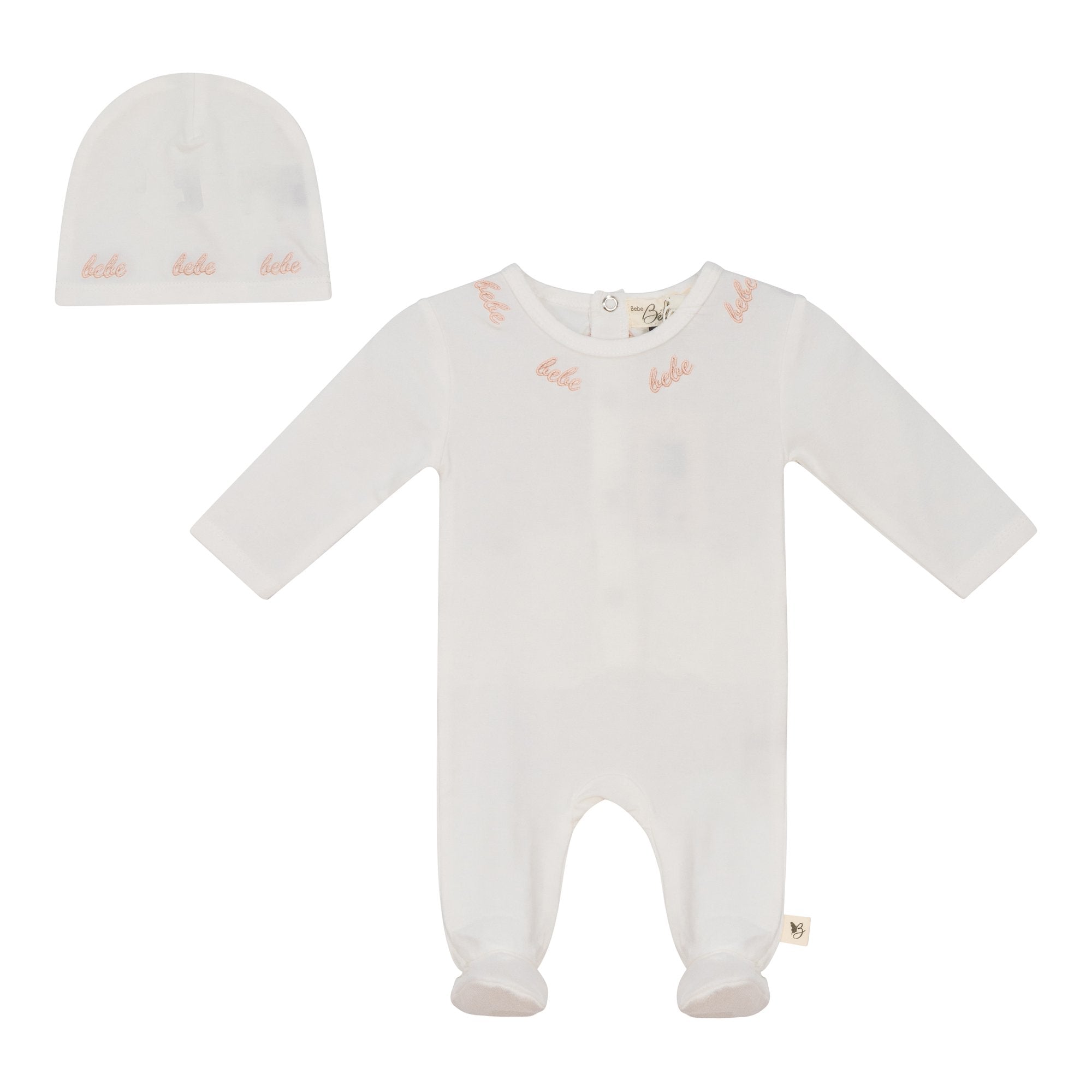 Bebe Bella Embroidered “Bebe” Footie & Beanie - Blissful Bundlz