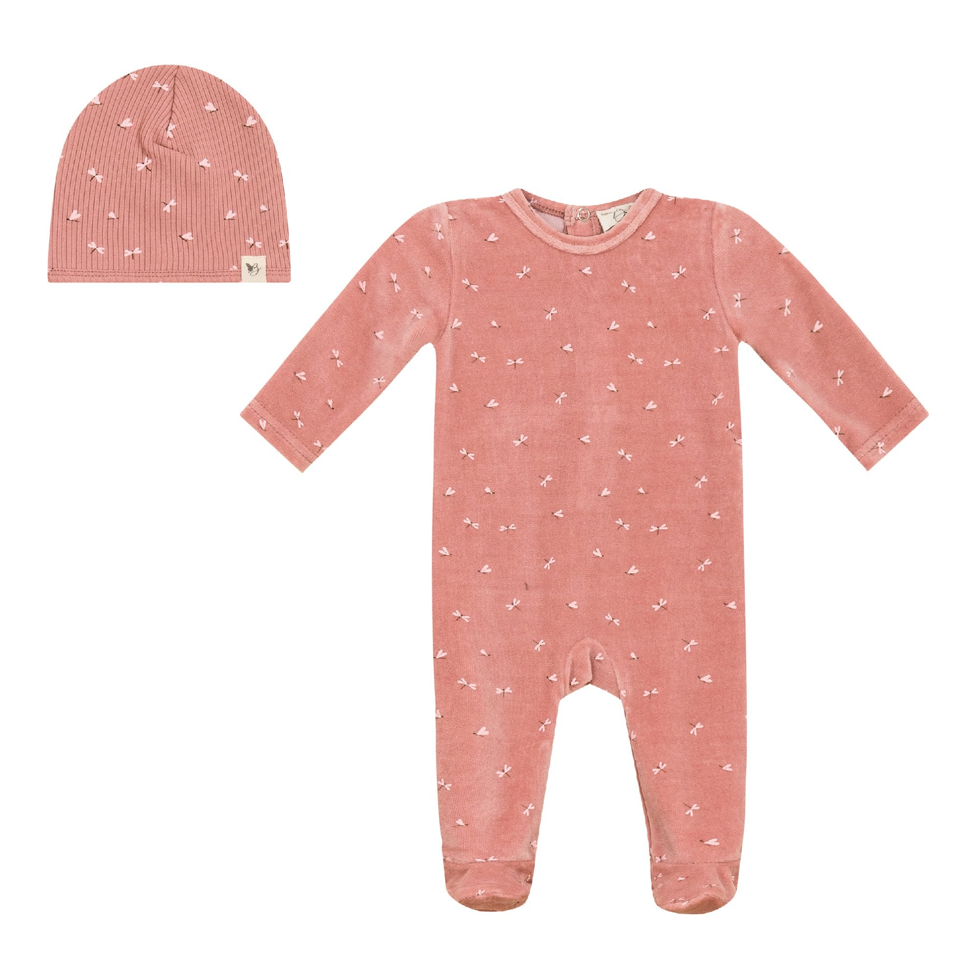 Bebe Bella Firefly Printed Velour Footie & Beanie - Blissful Bundlz