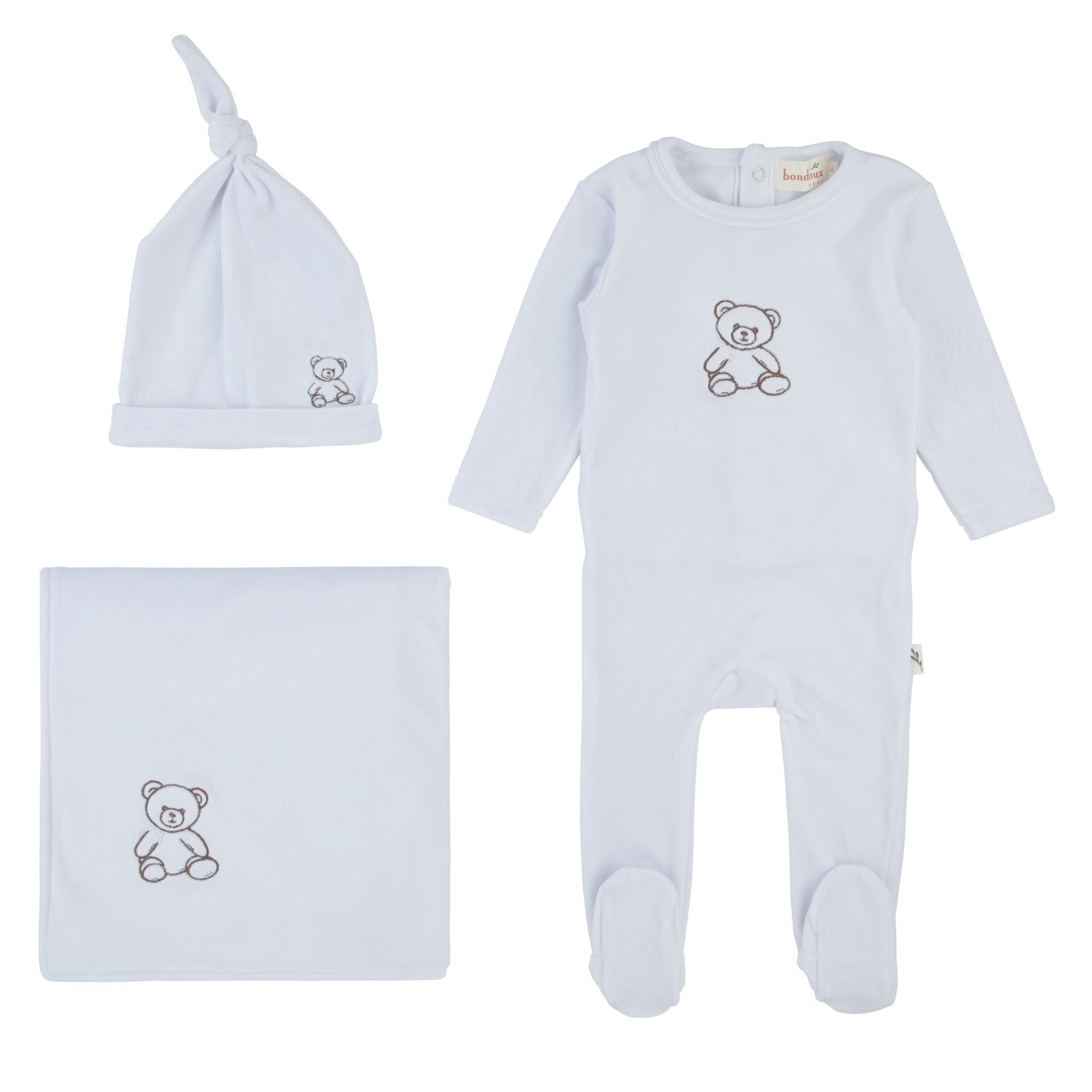 Bondoux Bebe Teddy Soft Velour 3 Piece Layette Set - Blissful Bundlz