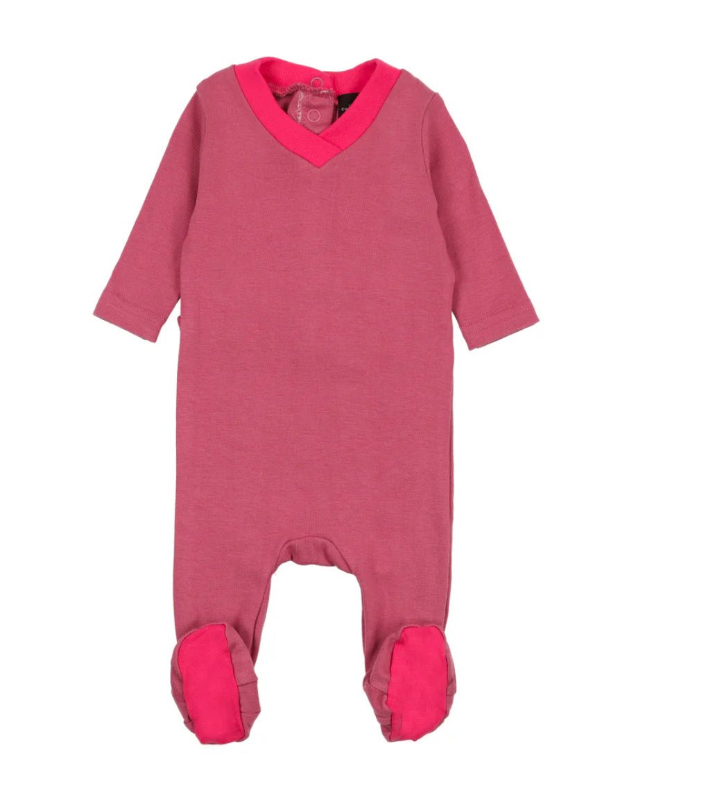 Cuddle & Coo Hot Pink V - Neck Footie - Blissful Bundlz