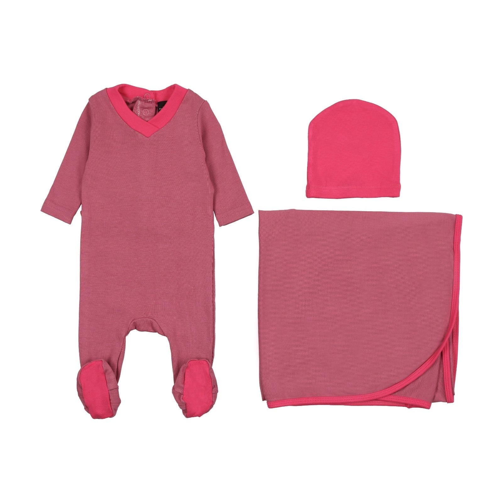 Cuddle & Coo Hot Pink V - Neck Footie - Blissful Bundlz