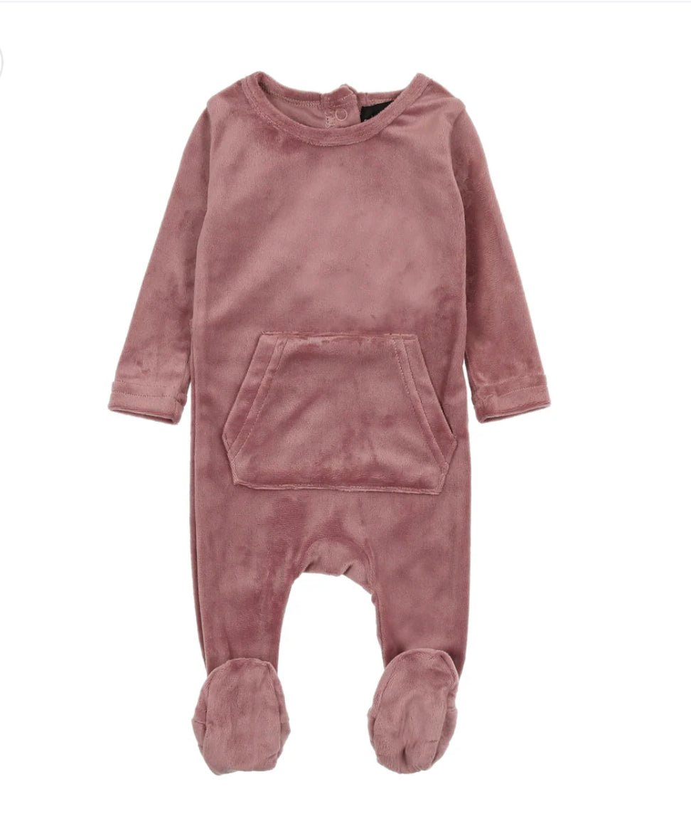 Cuddle & Coo Mauve Velour Kangaroo Pocket Footie - Blissful Bundlz