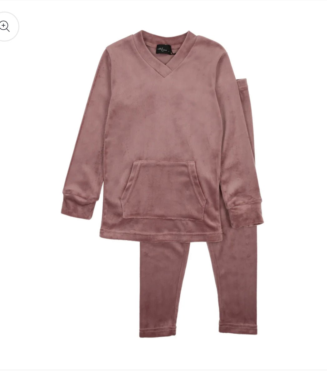 Cuddle & Coo Mauve Velour Kangaroo Pocket Pajamas - Blissful Bundlz