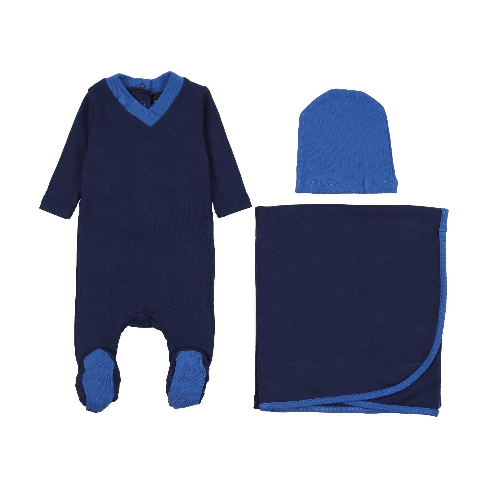 Cuddle & Coo Royal Blue V - Neck Footie - Blissful Bundlz