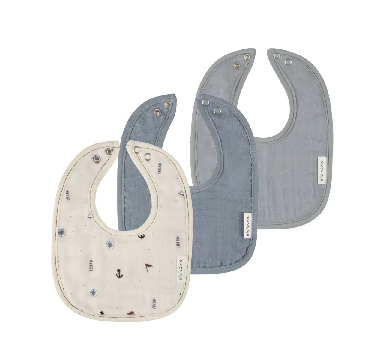 Ely’s & Co. 3 Pack Muslin Terry Bibs - Blue Nautical - Bib