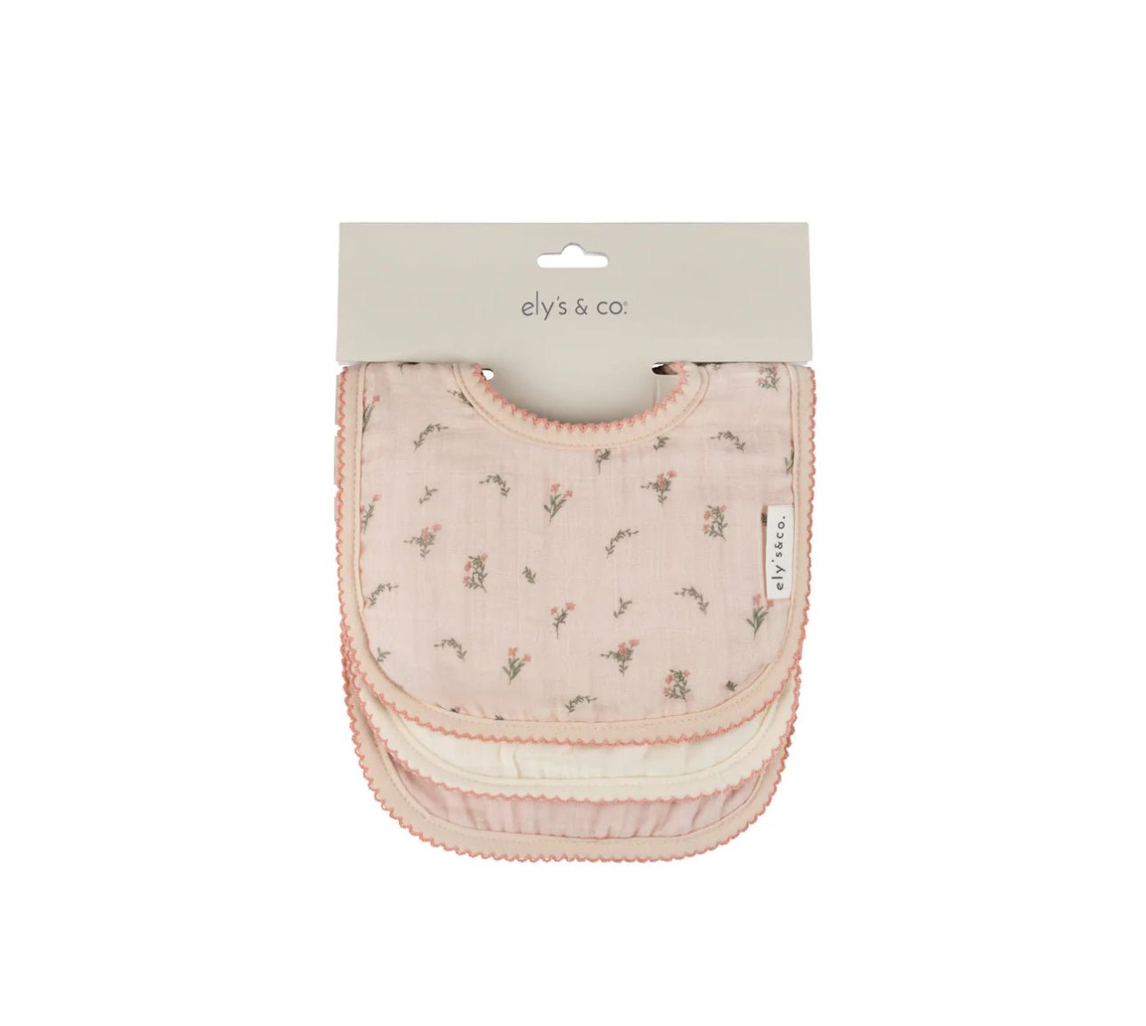 Ely’s & Co. 3 Pack Muslin Terry Bibs - Pink Gingko - Bib