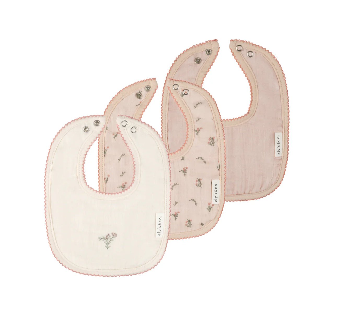 Ely’s & Co. 3 Pack Muslin Terry Bibs - Pink Gingko - Bib