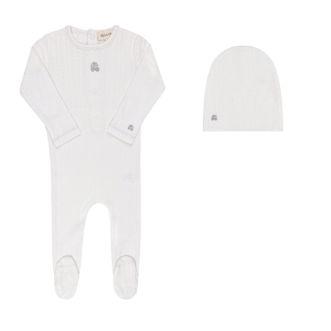 Elys & Co. Embroidered Cherry Pointelle Collection Footie & Beanie - Blissful Bundlz