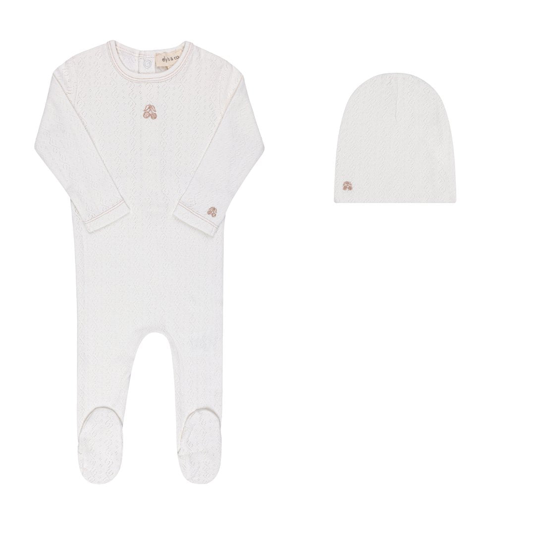 Elys & Co. Embroidered Cherry Pointelle Collection Footie & Beanie - Blissful Bundlz