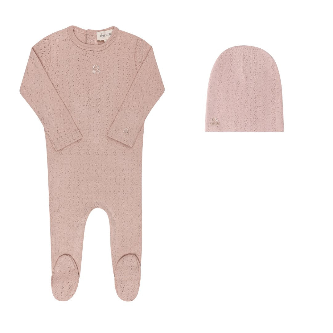 Elys & Co. Embroidered Cherry Pointelle Collection Footie & Beanie - Blissful Bundlz