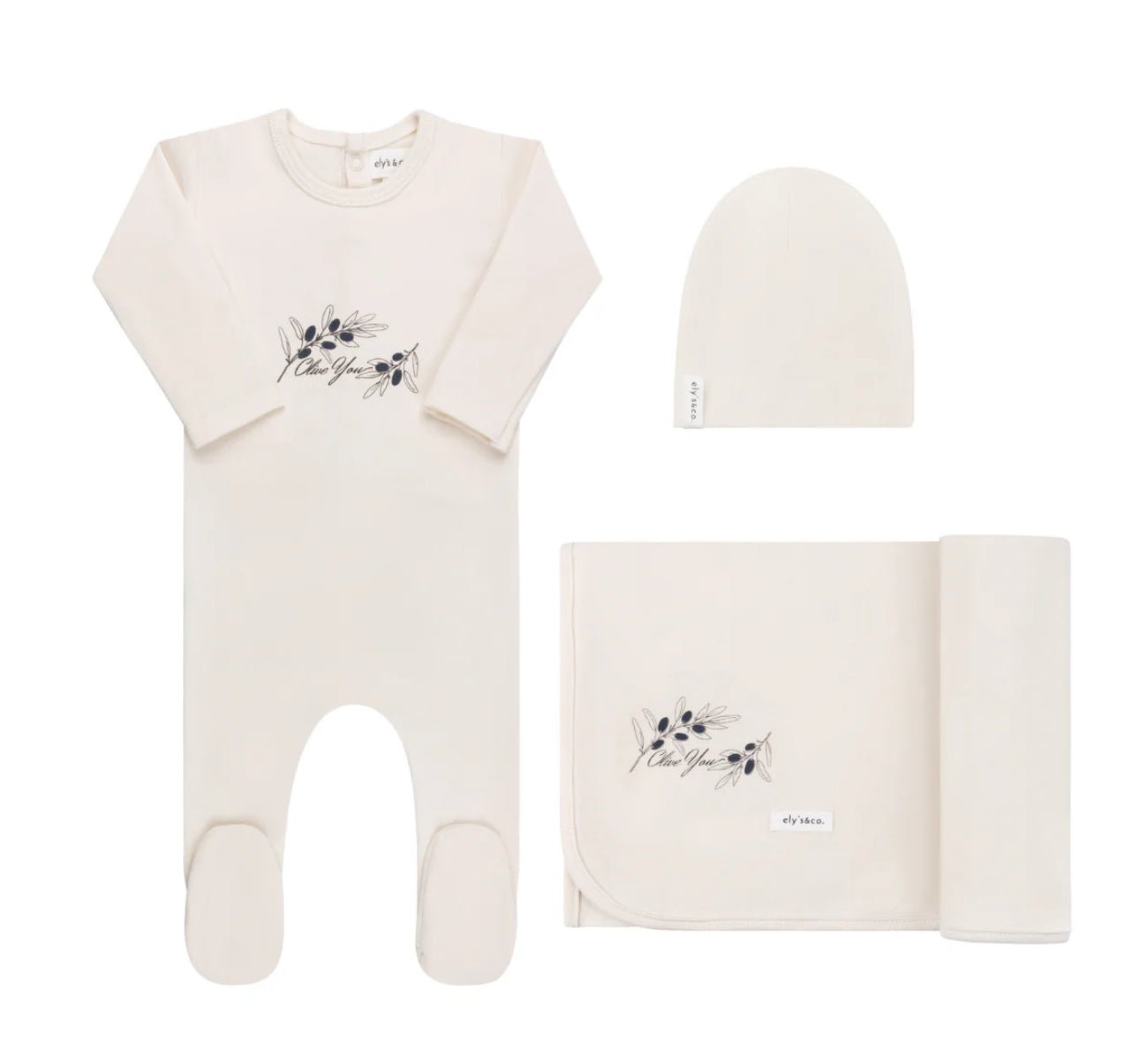 Elys & Co. French Terry Olive You Collection Layette Set - Blissful Bundlz