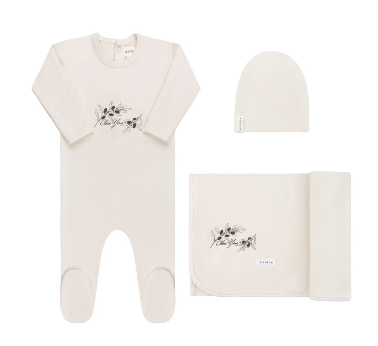 Elys & Co. French Terry Olive You Collection Layette Set - Blissful Bundlz