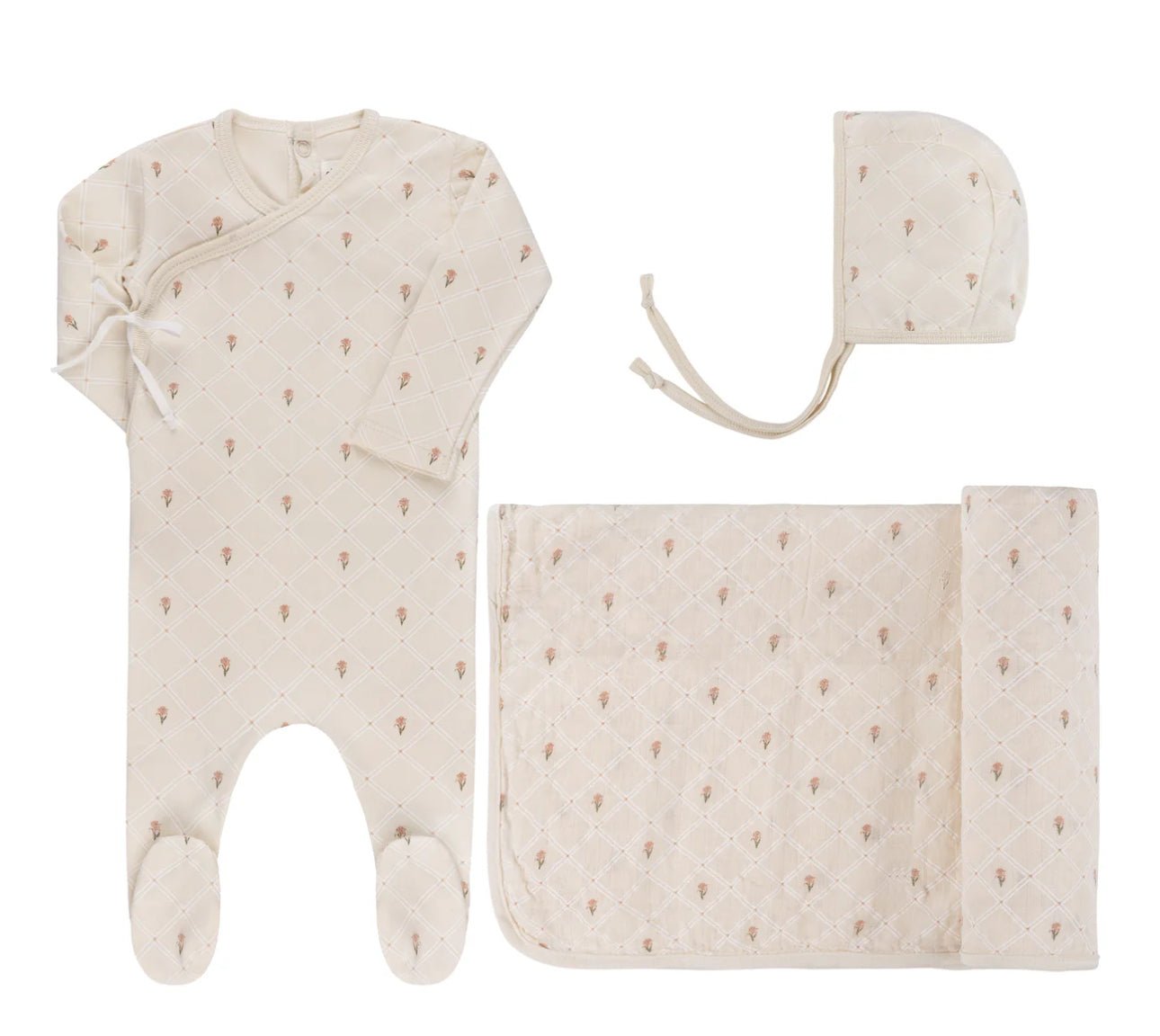 Ely’s & Co. Jersey Cotton Floral Grid Collection Layette Set - Blissful Bundlz