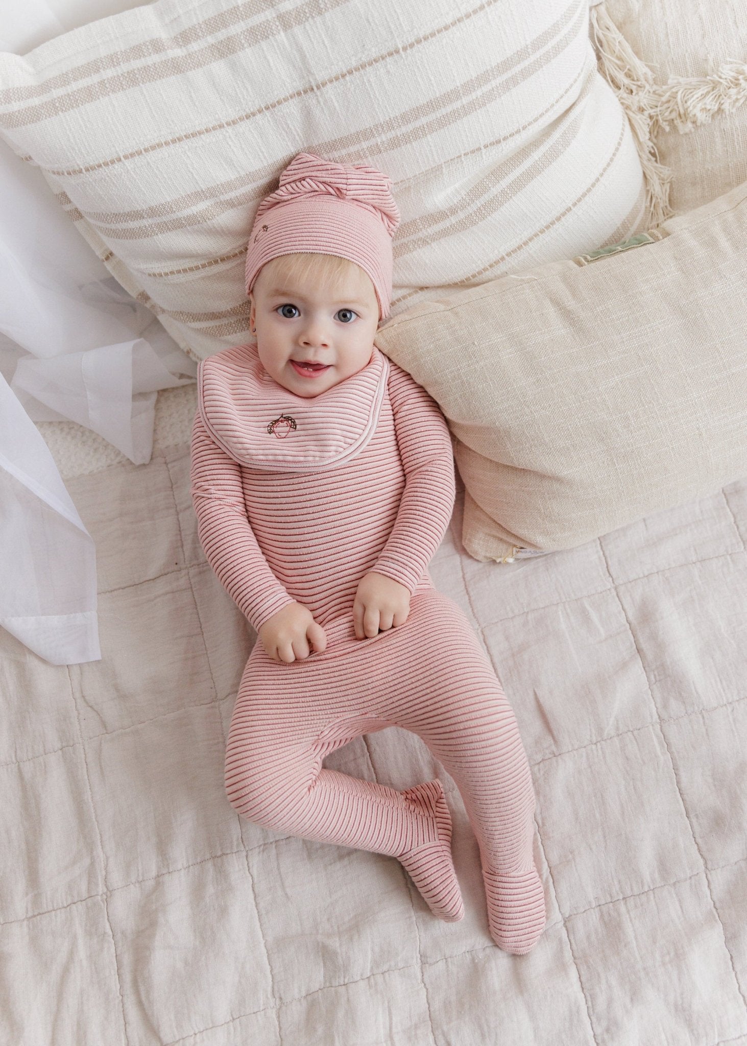 Ely’s & Co. Metallic Stripe Collection Footie & Beanie - Pink - Blissful Bundlz