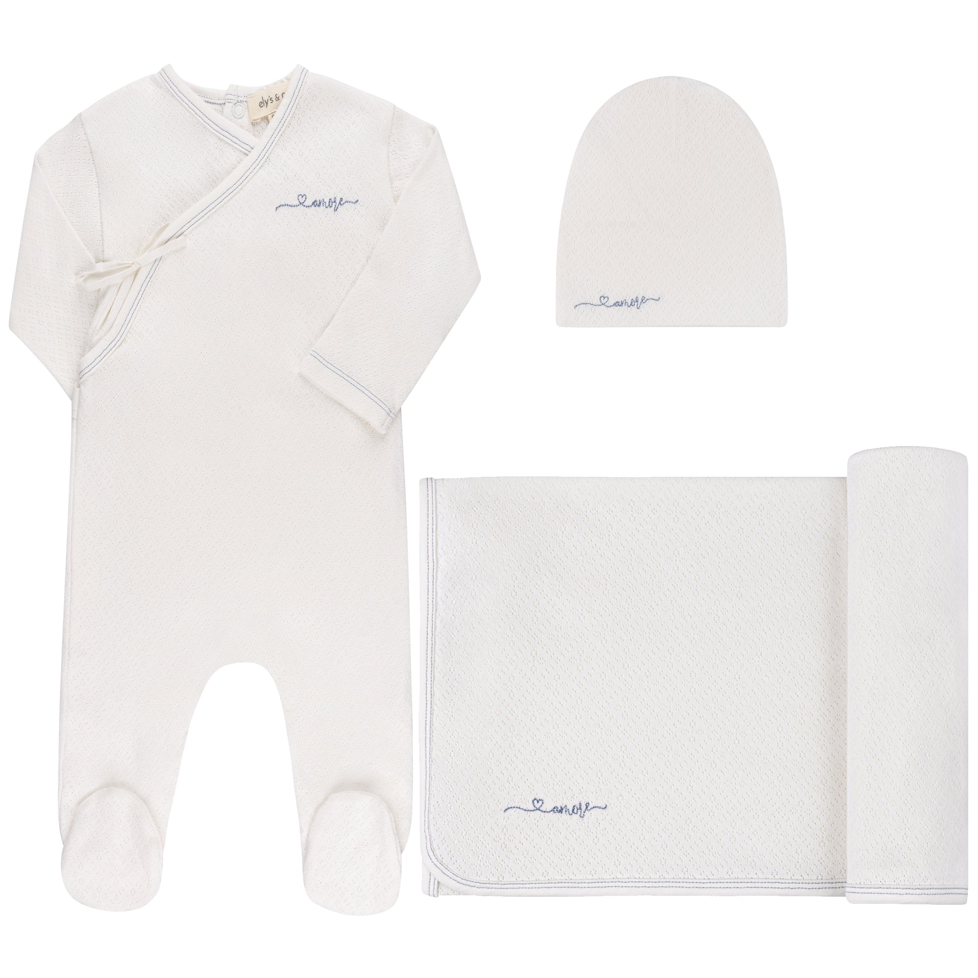 Ely’s & Co. Organic Amore Pointelle Collection 3 Pc Layette Set - Blissful Bundlz