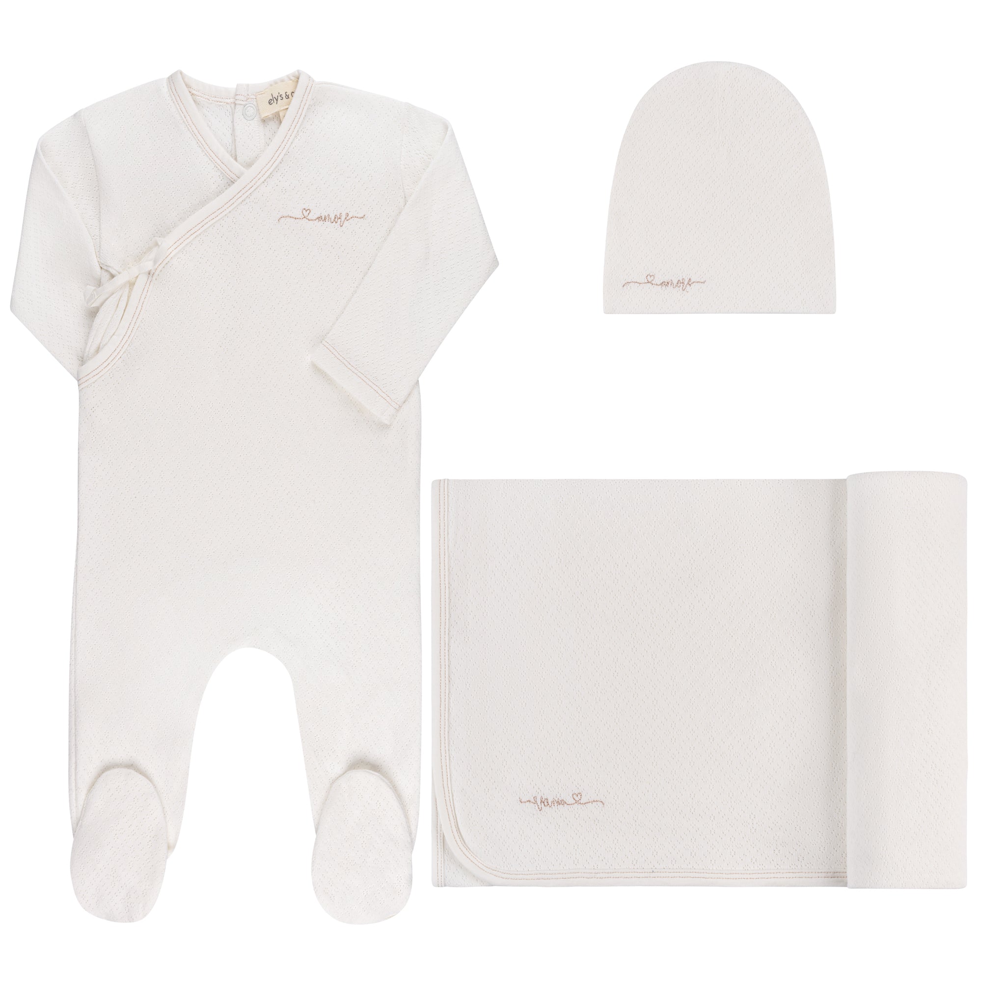 Ely’s & Co. Organic Amore Pointelle Collection 3 Pc Layette Set - Blissful Bundlz