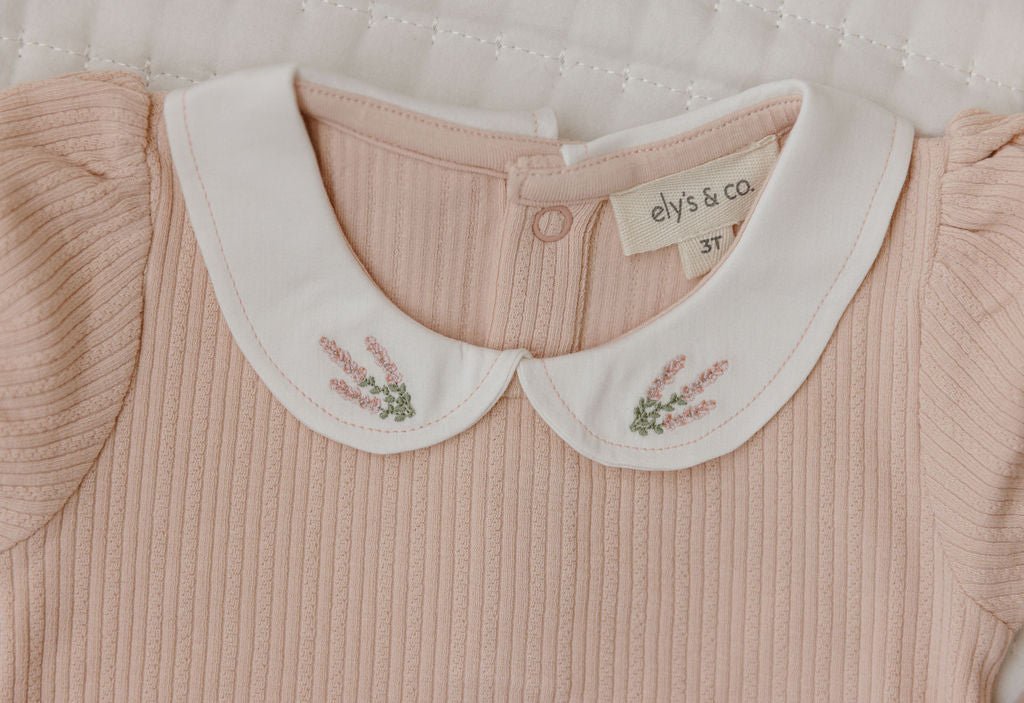 Ely’s & Co. Organic Embroidered Collar Collection 2 Piece Set - Pink Heather - Blissful Bundlz