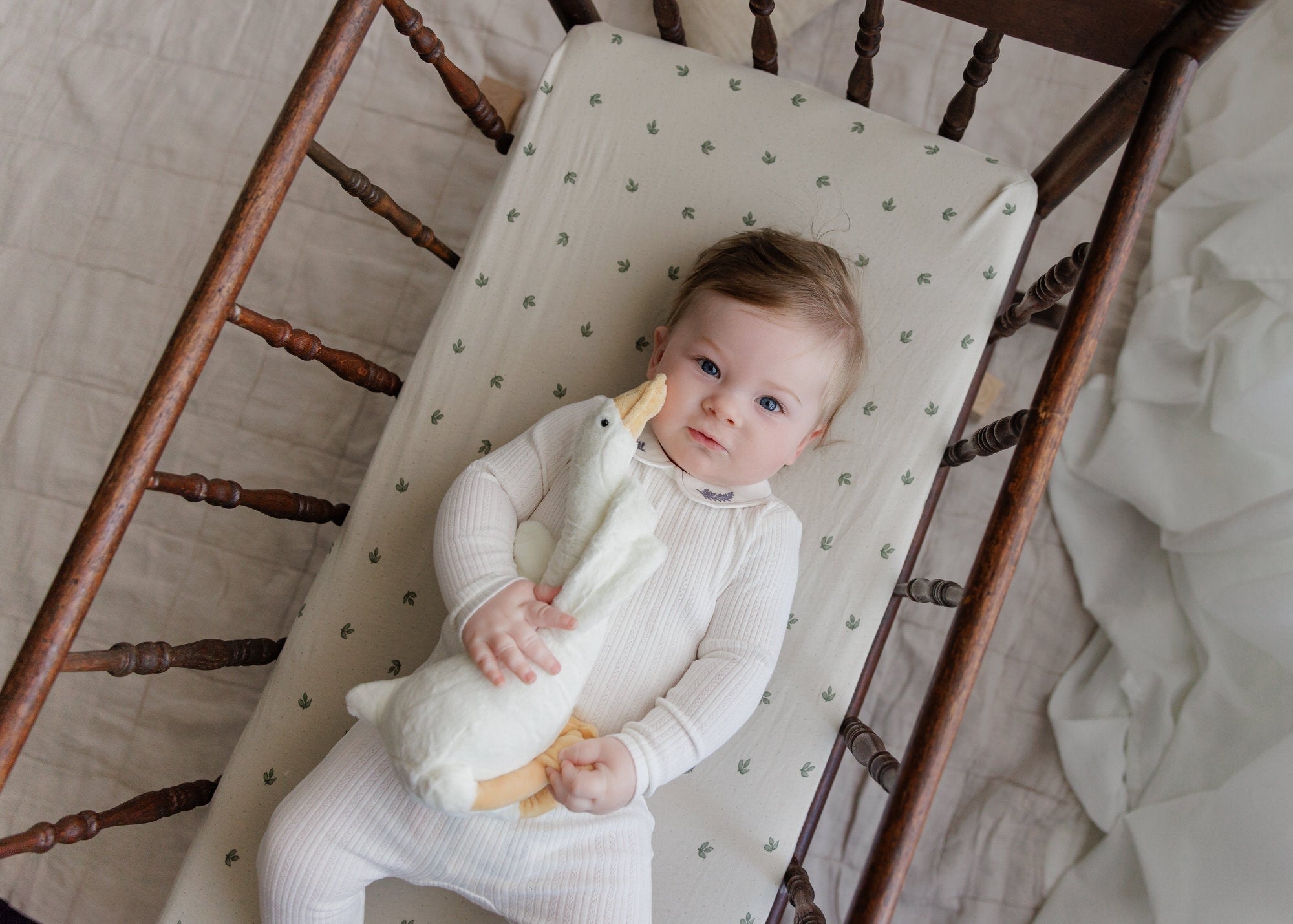 Ely’s & Co. Organic Embroidered Collar Collection 3 Pc Layette Set - Ivory Leaf - Blissful Bundlz