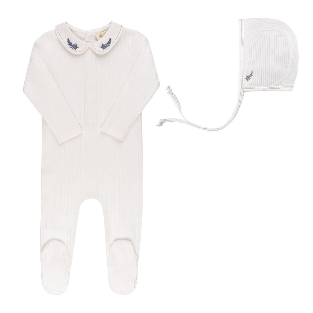 Ely’s & Co. Organic Embroidered Collar Collection 3 Pc Layette Set - Ivory Leaf - Blissful Bundlz