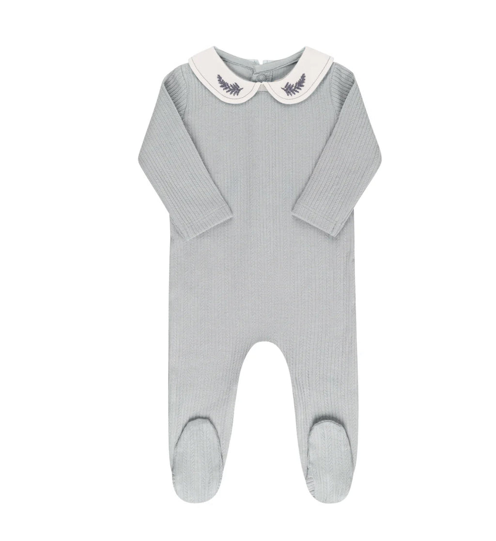 Ely’s & Co. Organic Embroidered Collar Collection Footie - Blue Leaf - Blissful Bundlz
