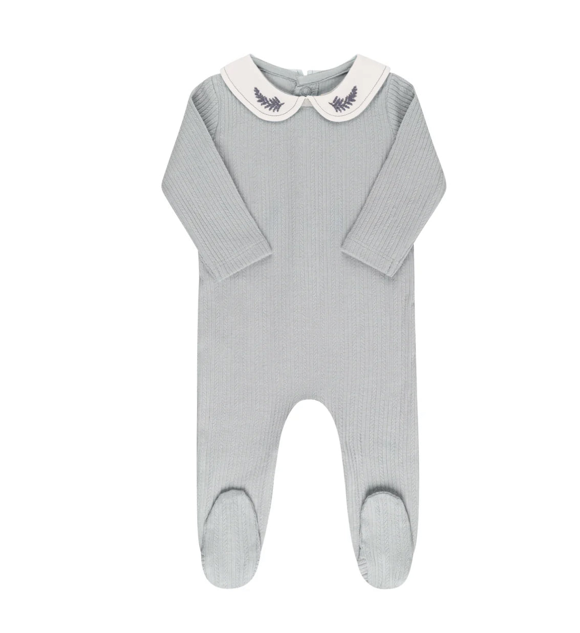 Ely’s & Co. Organic Embroidered Collar Collection Footie - Blue Leaf - Blissful Bundlz