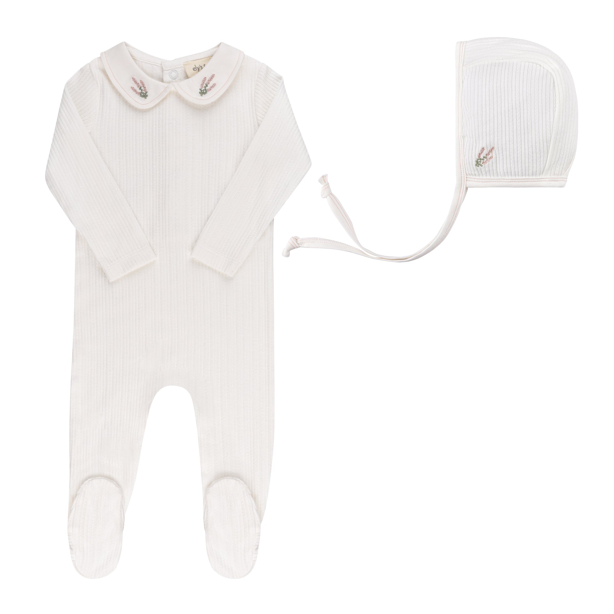 Ely’s & Co. Organic Embroidered Collar Collection Footie & Bonnet - Blissful Bundlz