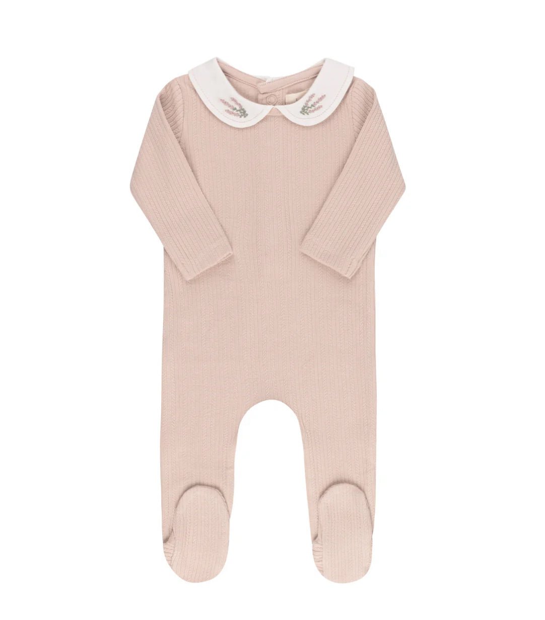 Ely’s & Co. Organic Embroidered Collar Collection Footie - Pink Heather - Blissful Bundlz