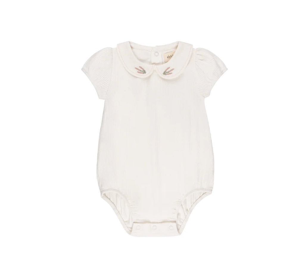 Ely’s & Co. Organic Embroidered Collar Collection Romper - Ivory Heather - Blissful Bundlz