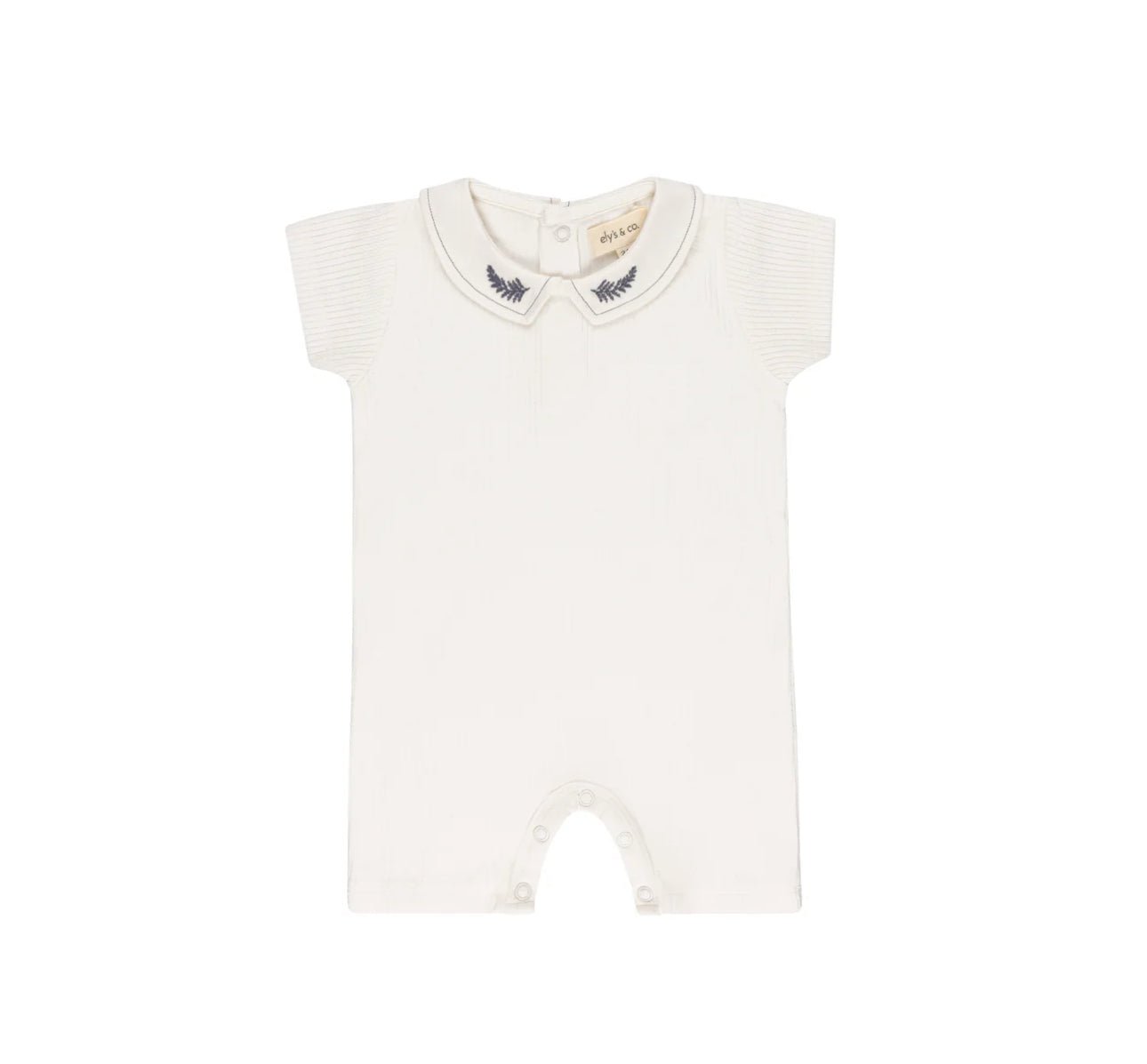 Ely’s & Co. Organic Embroidered Collar Collection Romper - Ivory Leaf - Blissful Bundlz