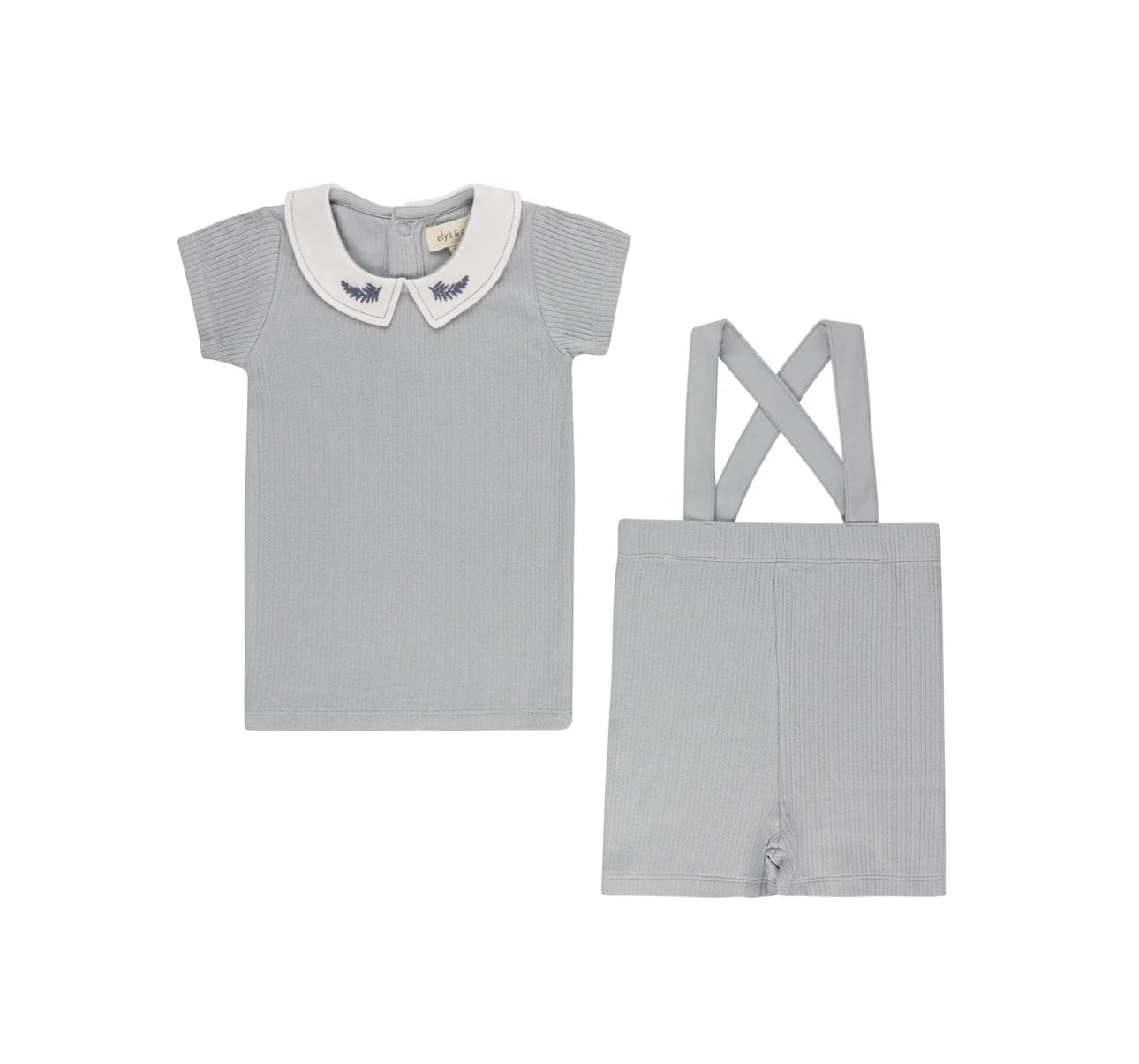 Ely’s & Co. Organic Embroidered Collar Collection Suspender Set - Blue Leaf - Blissful Bundlz