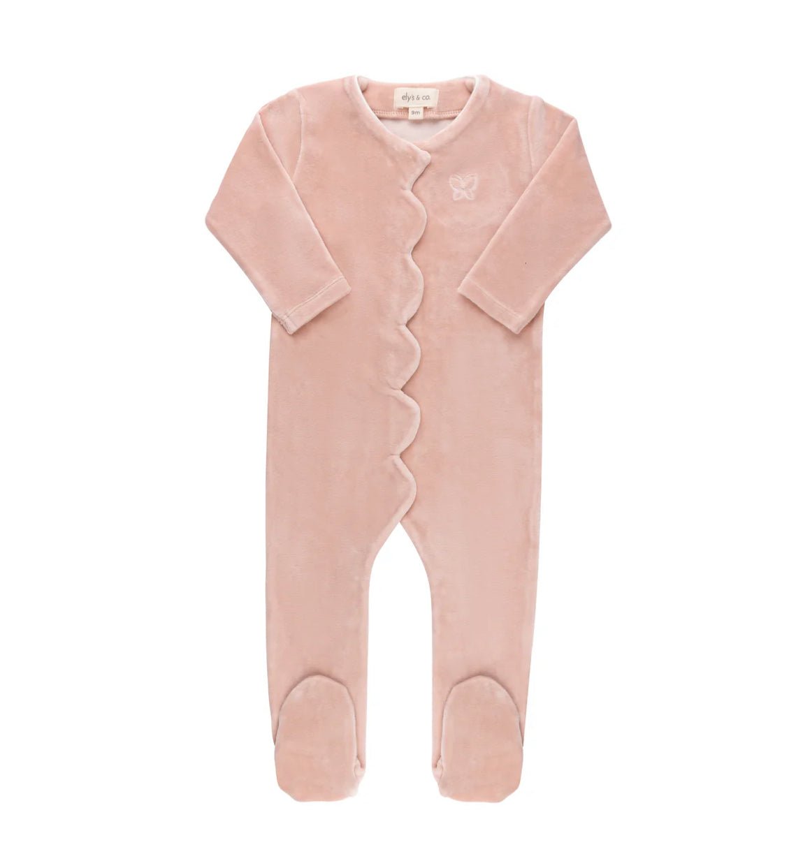 Elys & Co Pink Velour Embroidered Butterfly Footie - Blissful Bundlz