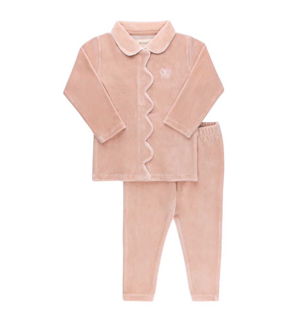 Elys & Co. Pink Velour Embroidered Butterfly Lounge Set - Blissful Bundlz