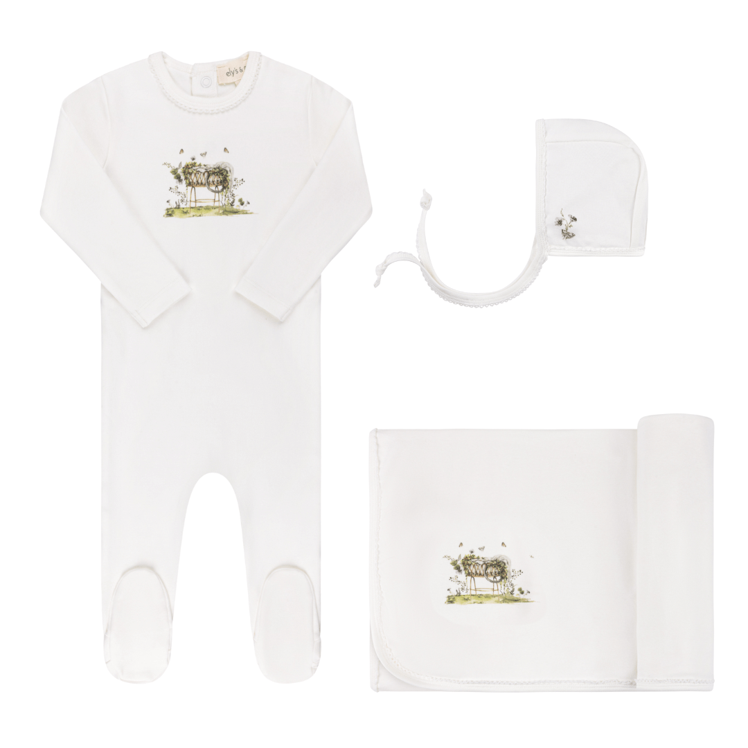 Ely’s & Co. Watercolor Cradle Collection 3 Pc Layette Set - Ivory Girls - Blissful Bundlz