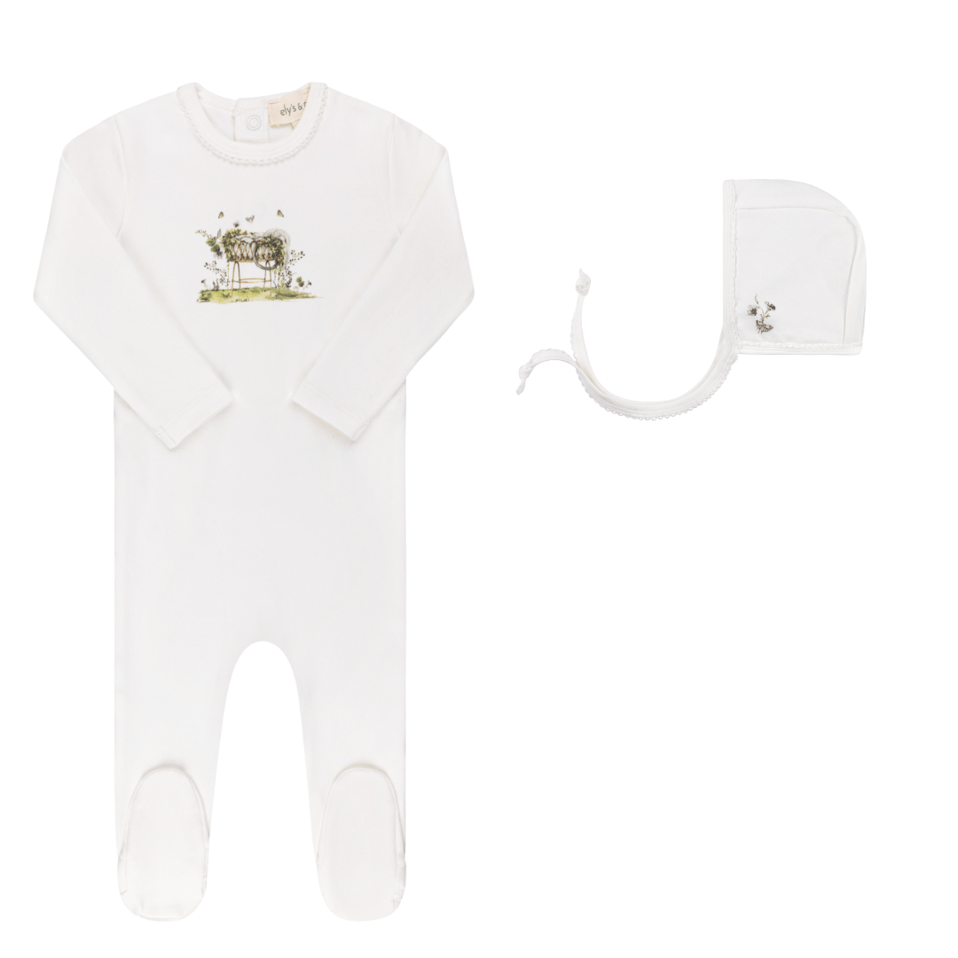 Ely’s & Co. Watercolor Cradle Collection Footie & Beanie - Ivory Girls - Blissful Bundlz