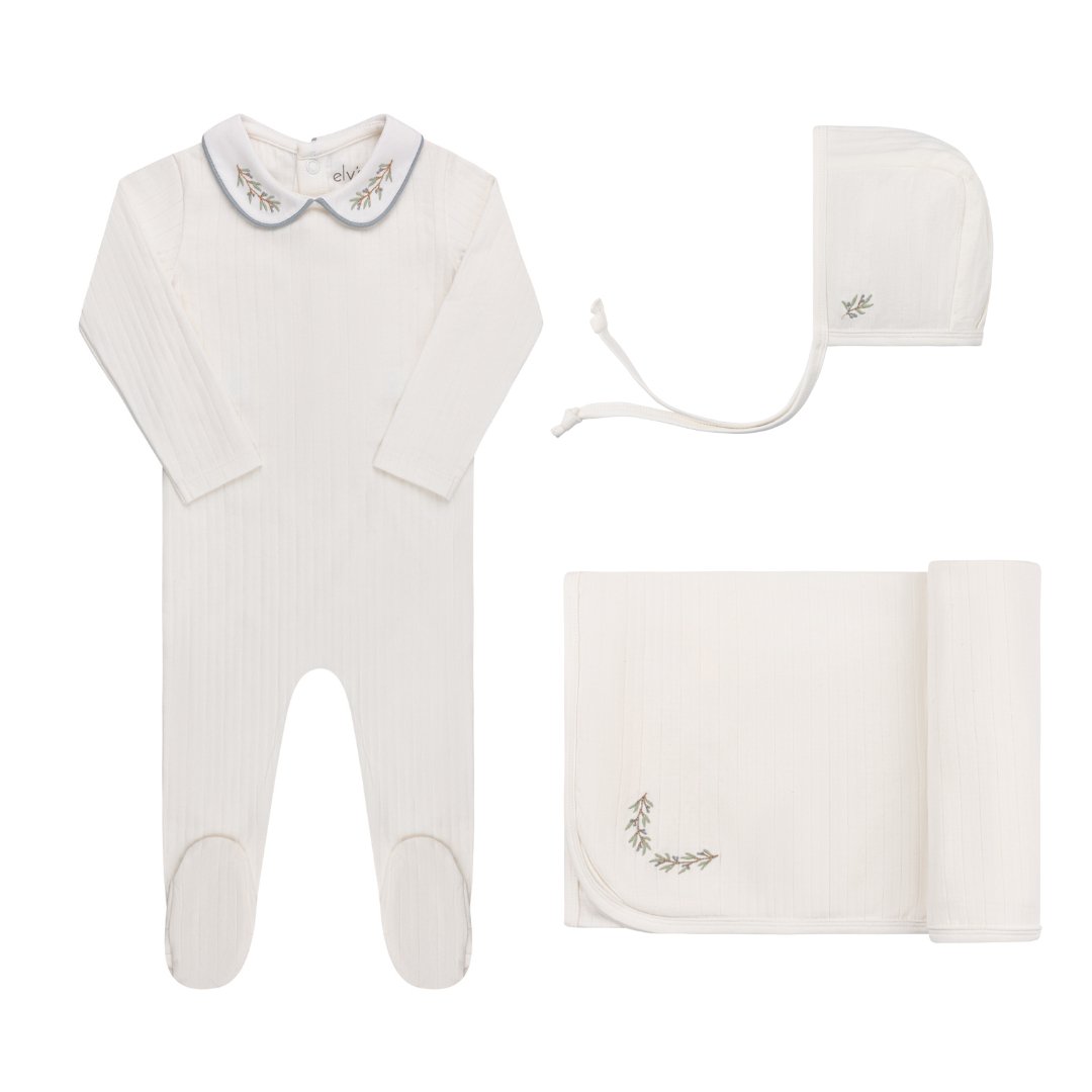 Elys & Co. Wide Ribbed Embroidered Collar Layette Set - Blissful Bundlz